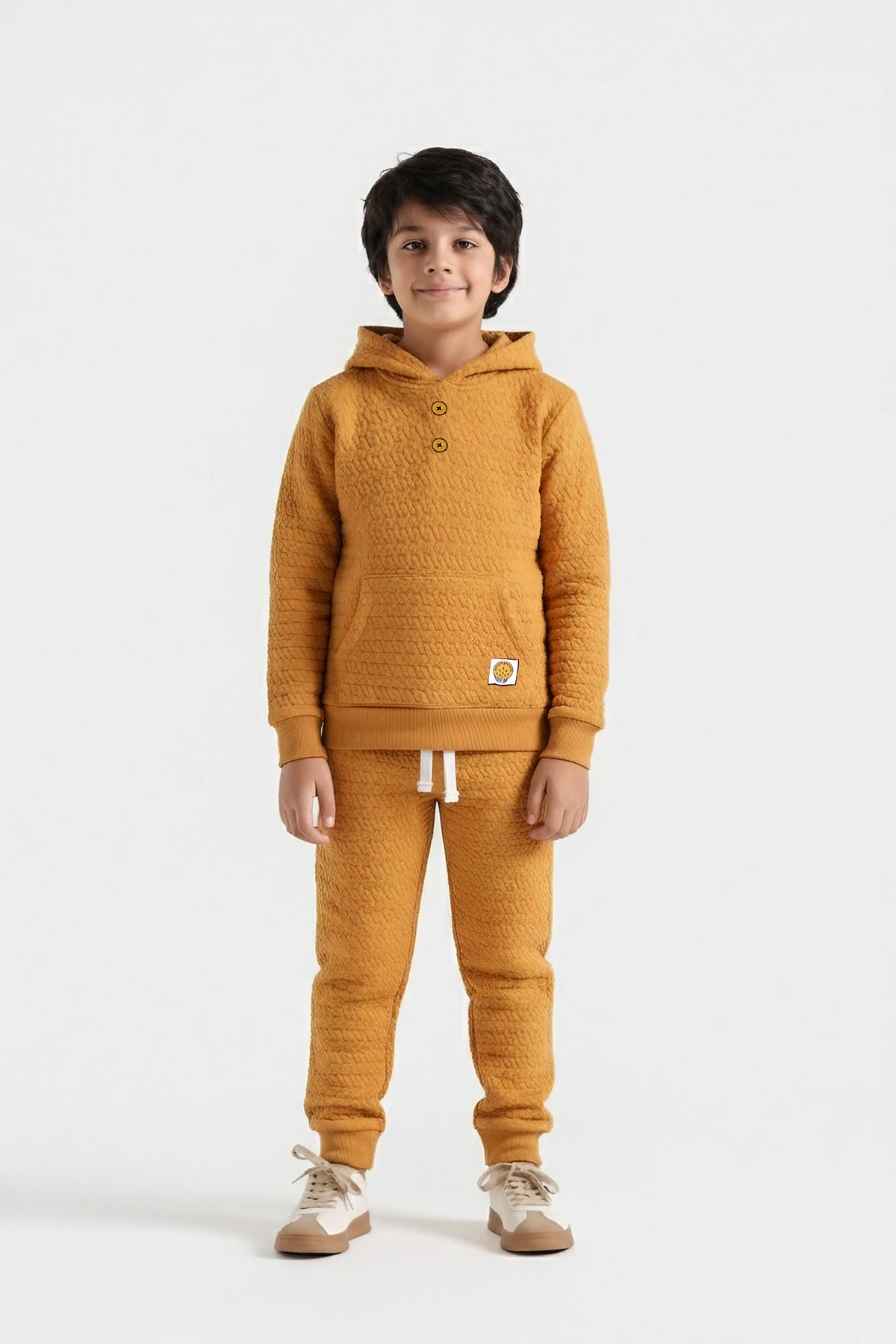 Premium Quality Quilted Jacquard  Mustard Tracksuit For Kids