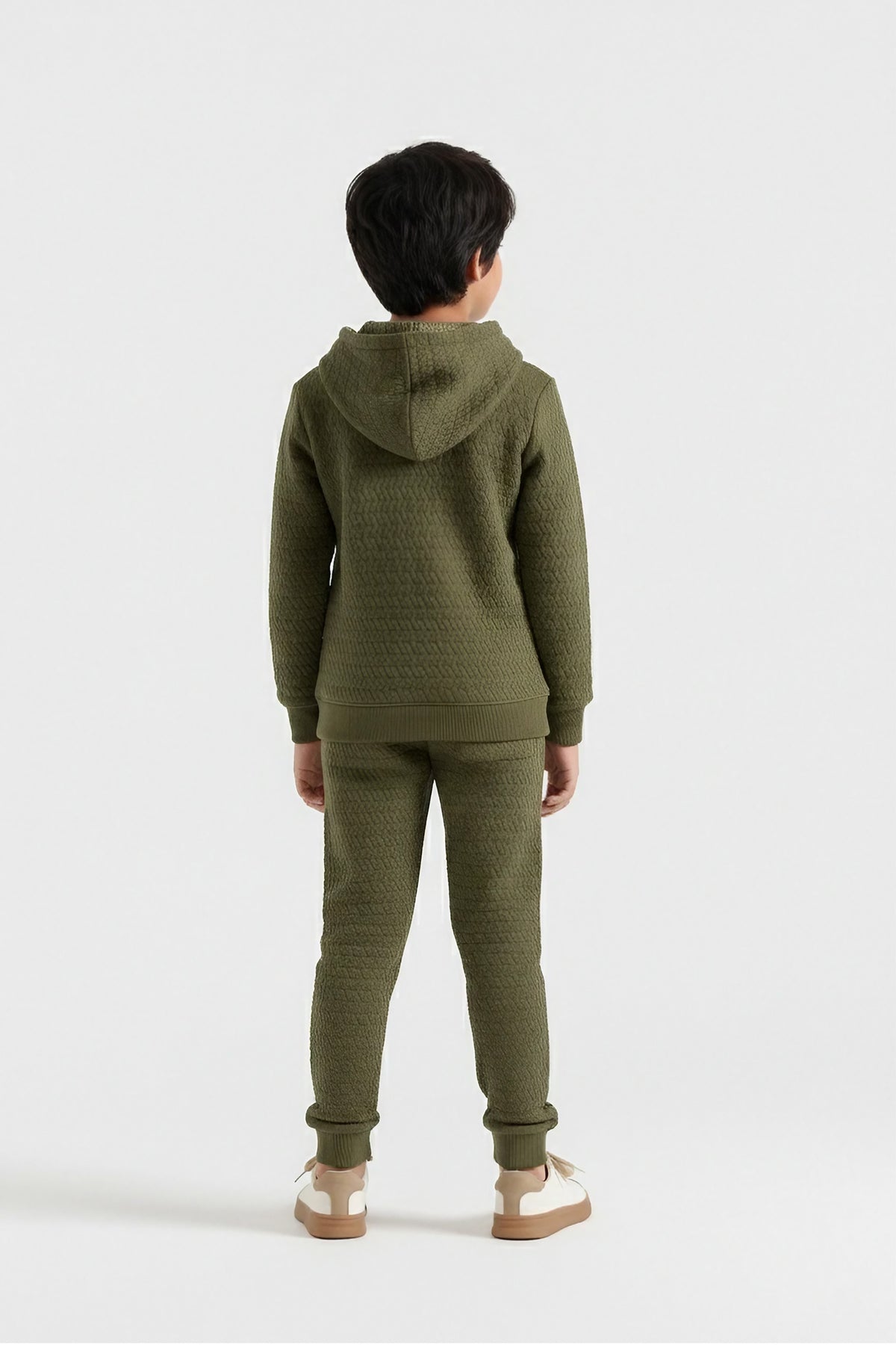 Premium Quality Quilted Jacquard Olive Tracksuit For Kids