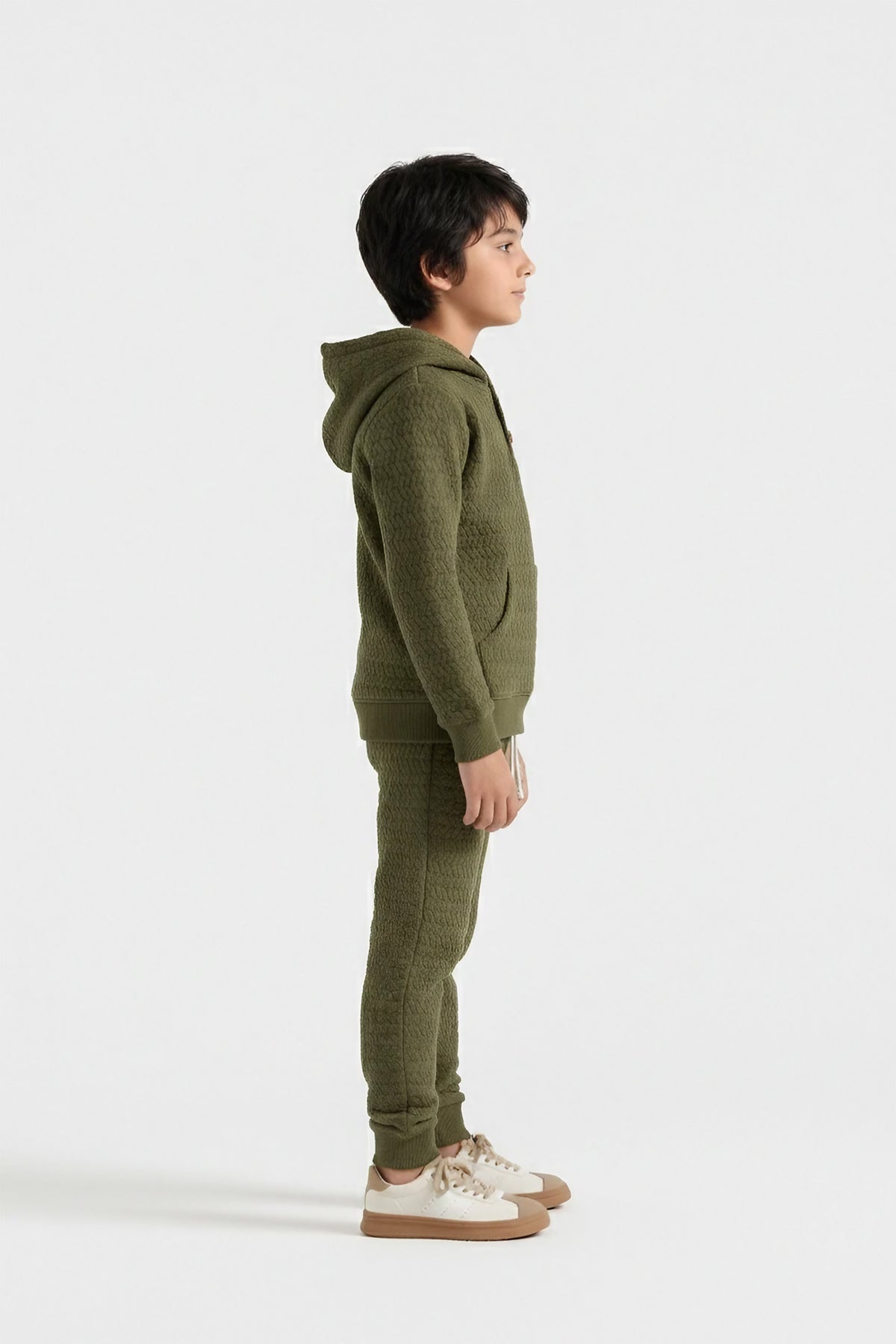 Premium Quality Quilted Jacquard Olive Tracksuit For Kids
