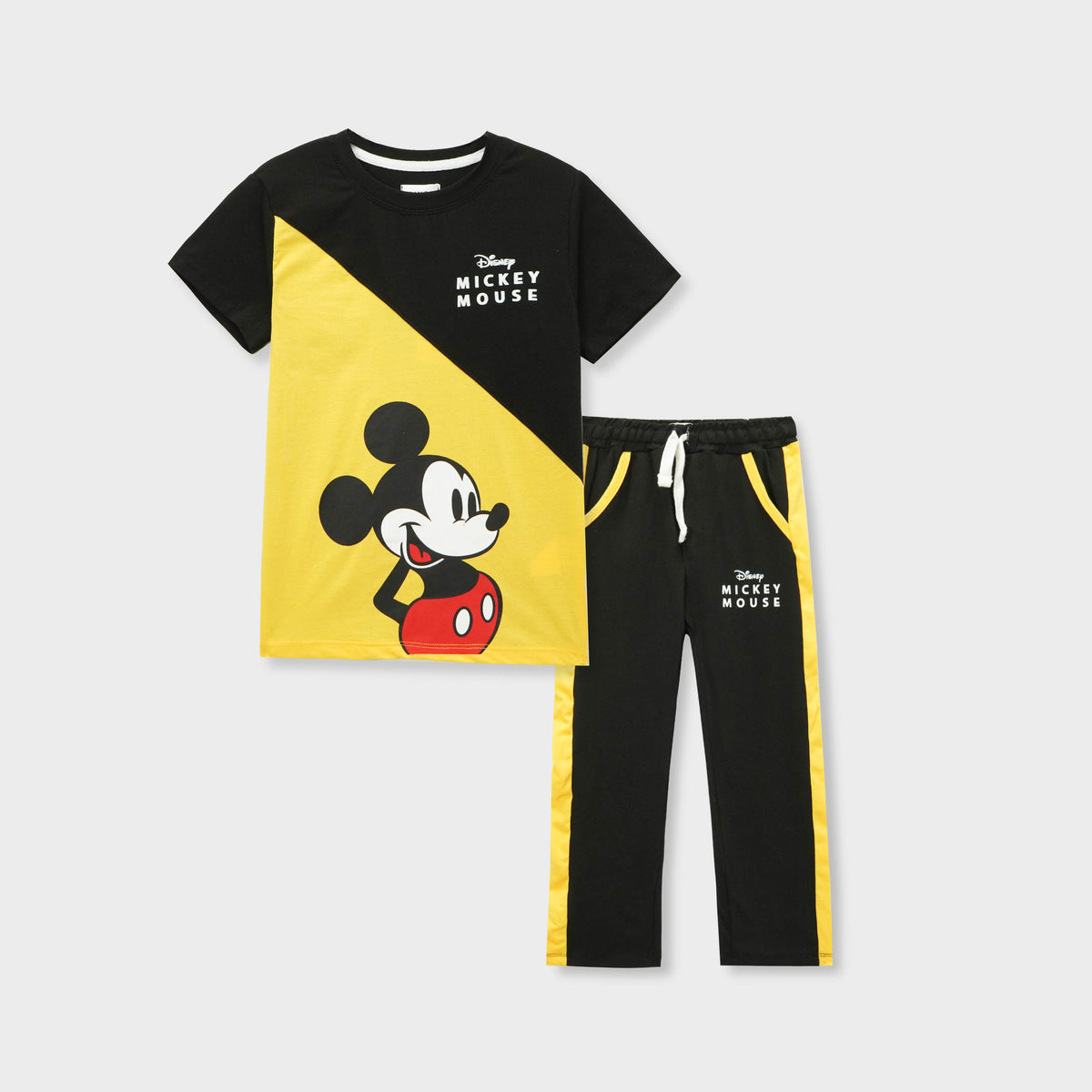 Boys Summer Suit featuring Mickey Mouse sticker on Asymmetric Panel