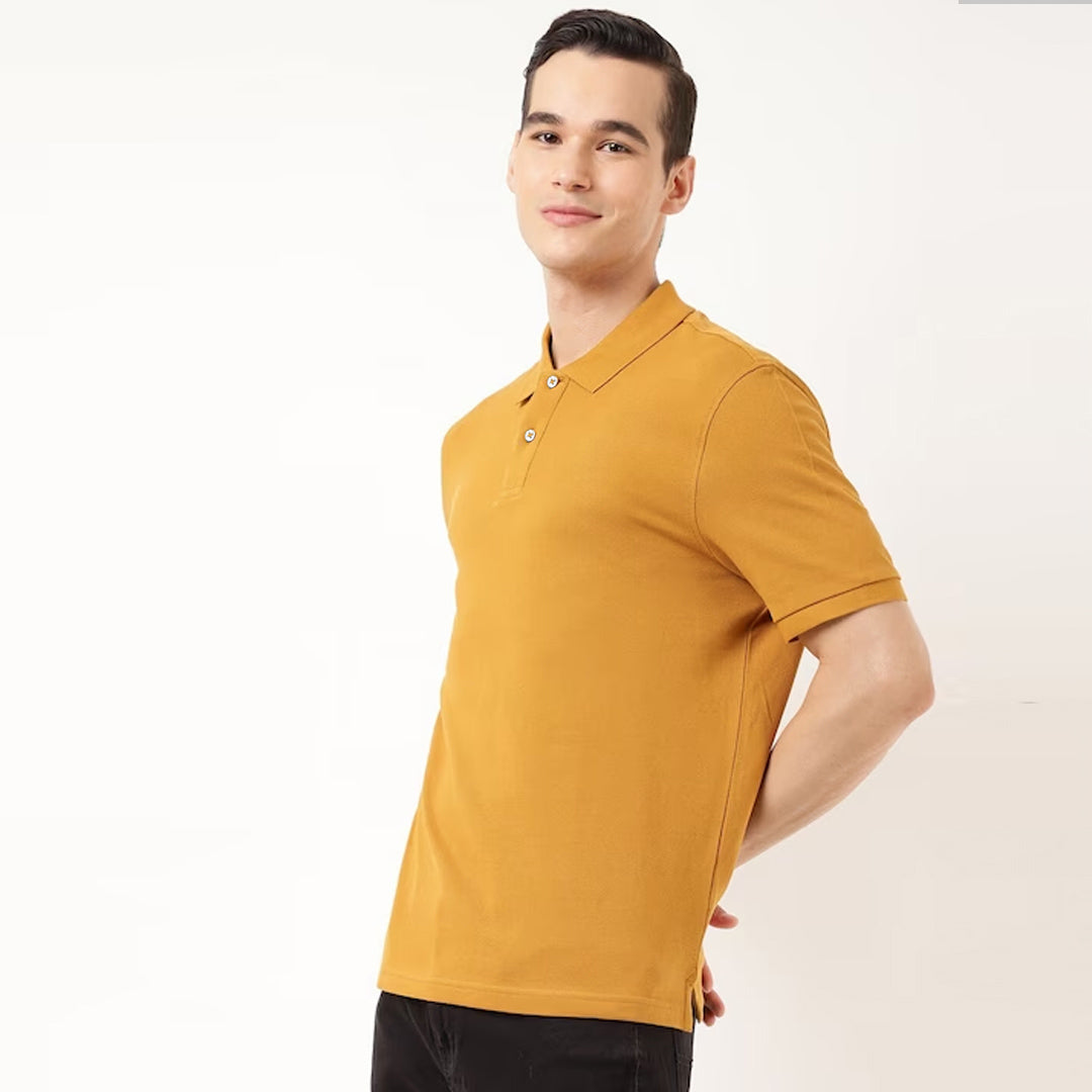 Men Basic Soft Cotton Musturd Pique Polo Shirt