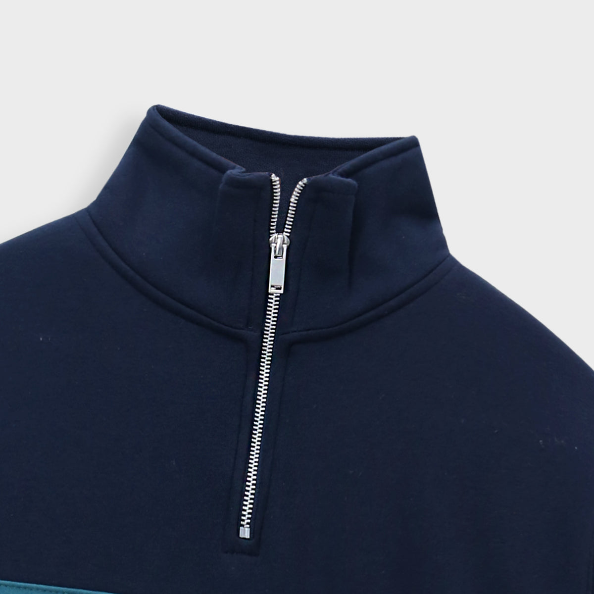 Men Half Zipper Mock Neck Navy Green Fleece Sweatshirt