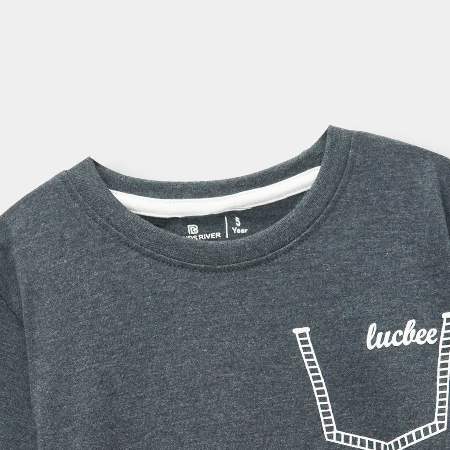 Boys Charcoal summer suit with" lucbee pocket" print and Beige Printed Shorts