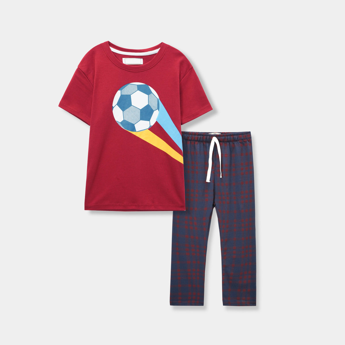 Boys Summer suit featuring &quot;Football&quot; print and plaid Trousers