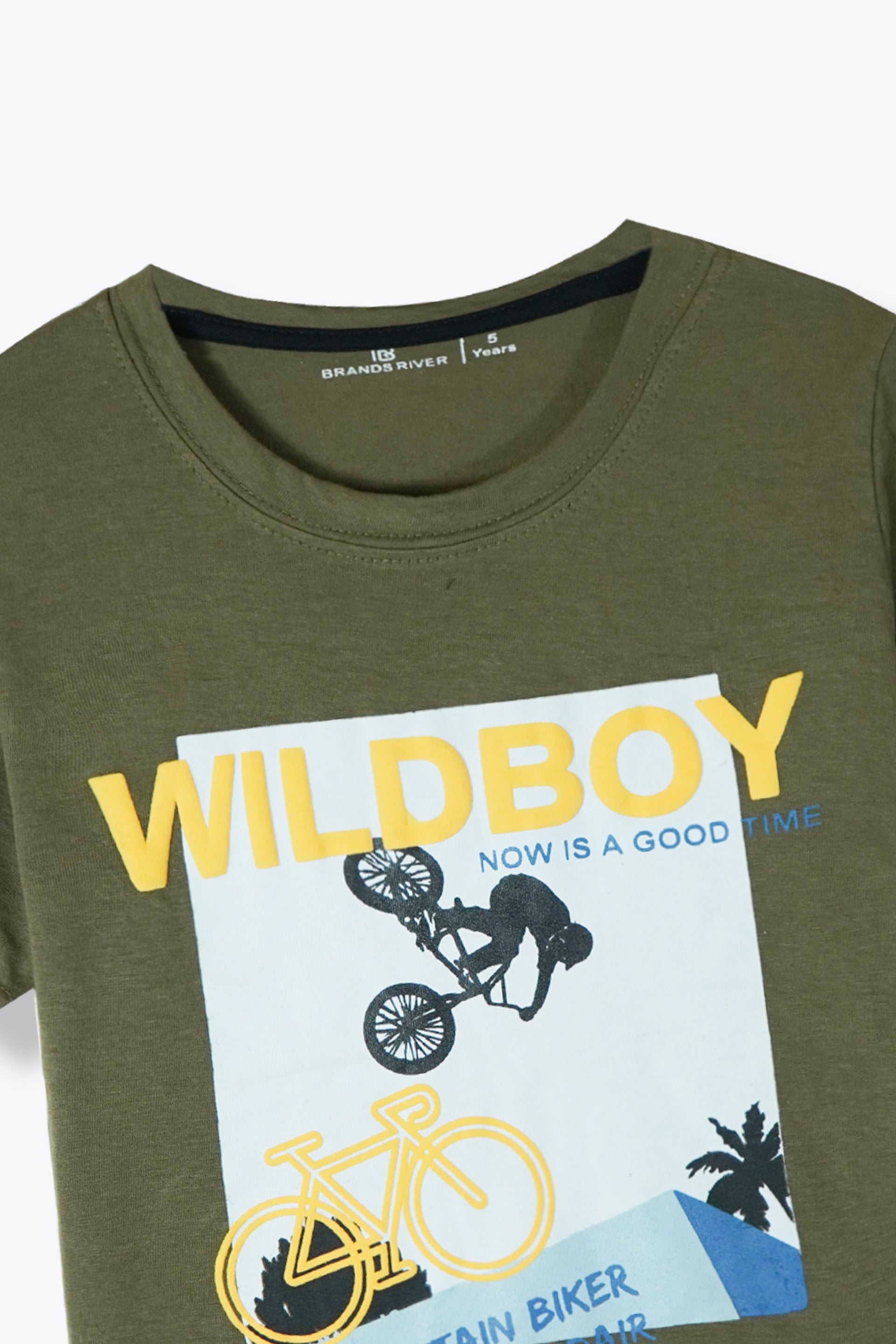 "Wild Boy" Printed Green Summer Suit with Black Shorts for Boys