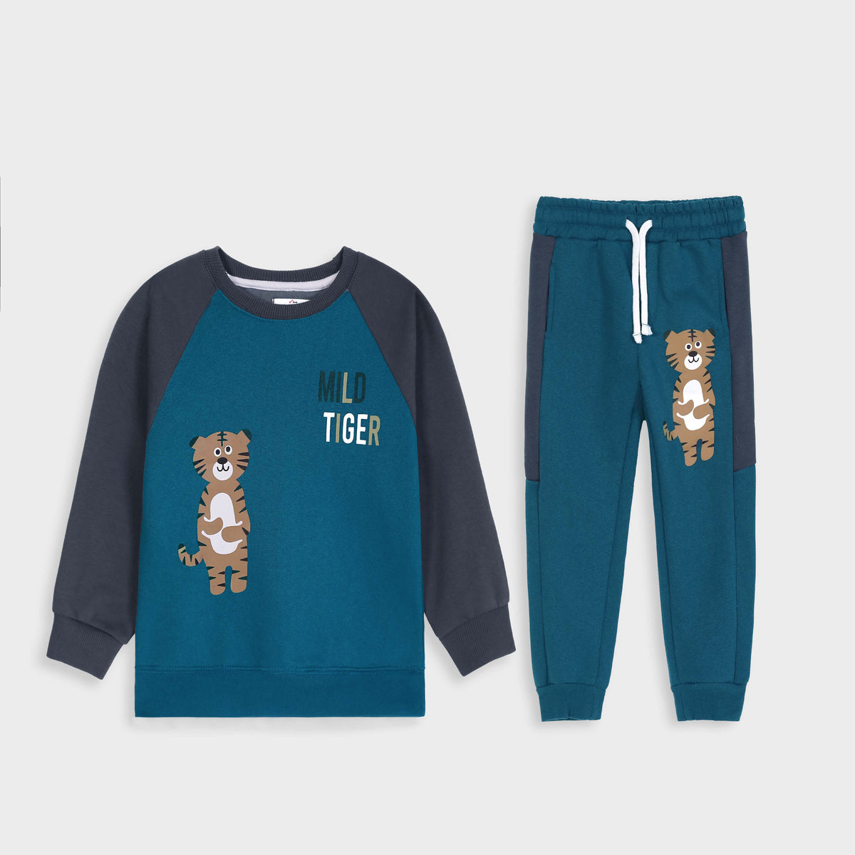 Premium Quality &quot;Tiger&quot; Printed Aqua fashion raglan Fleece Suit For Kids