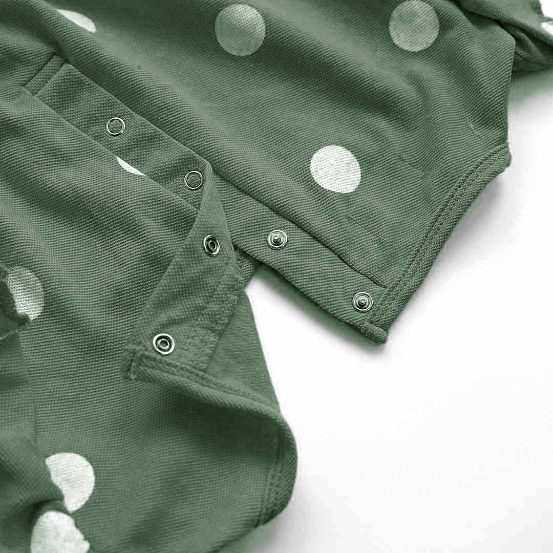 Girs Fashion All Over Polka Dots Printed Soft Cotton Frill Green Jumpsuit