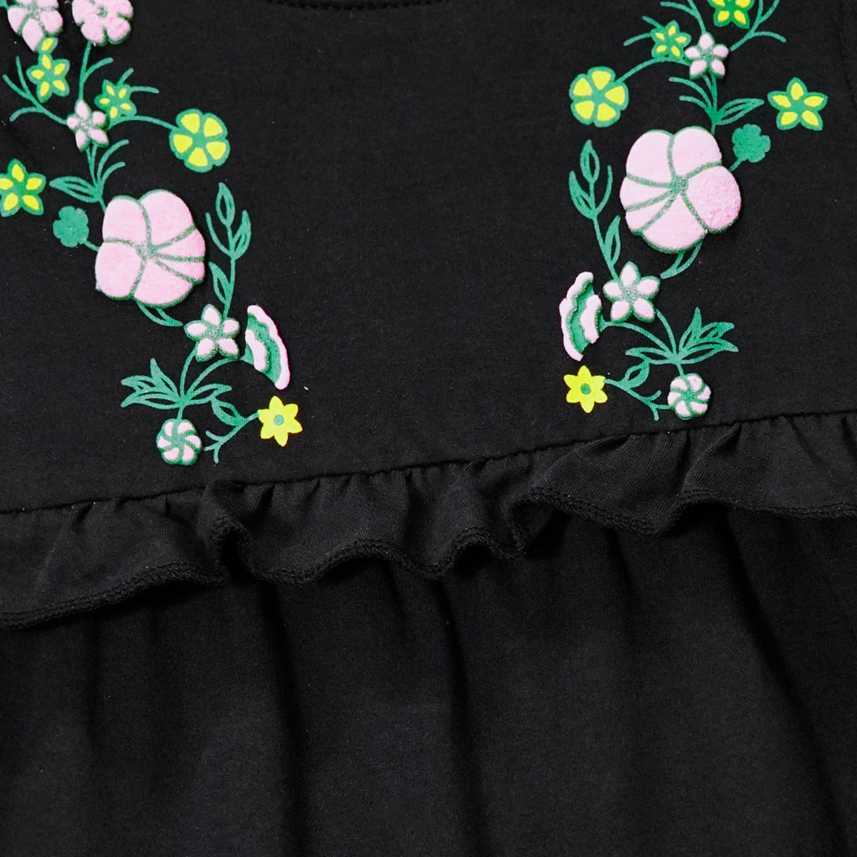 Girls Premium Quality Floral Printed Black Frock