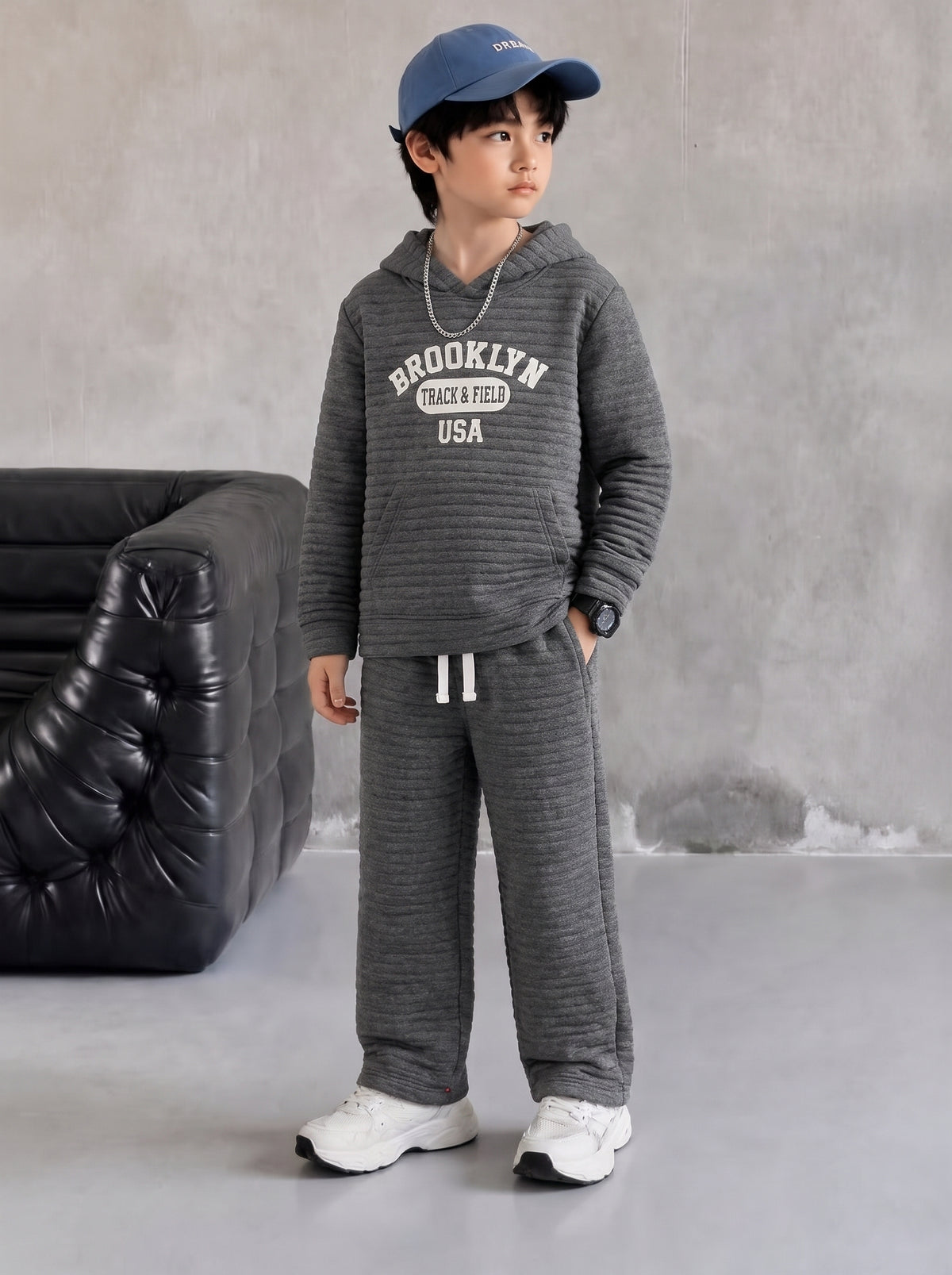 Premium Quality "Broklyn" Printed Quilted Hoodie Suit for Kids
