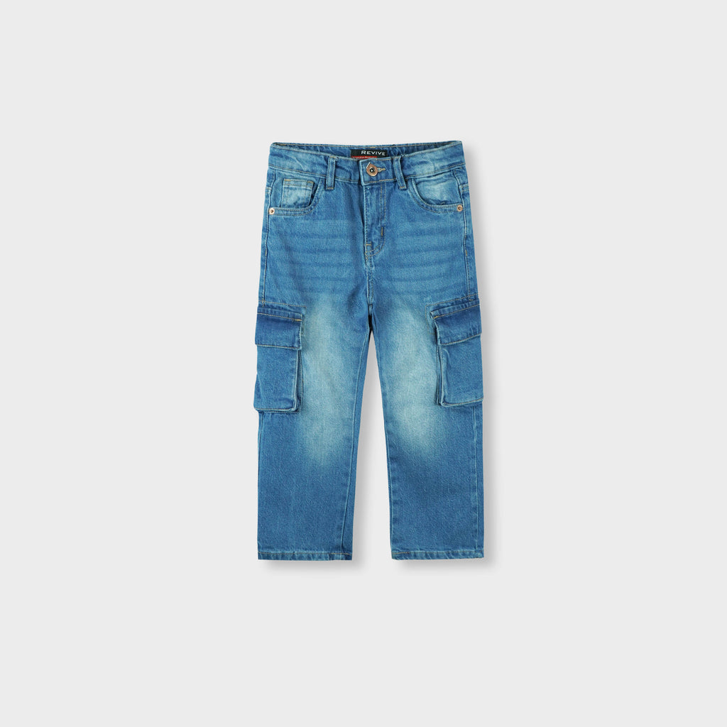 Boys Medium Wash Denim Cargo