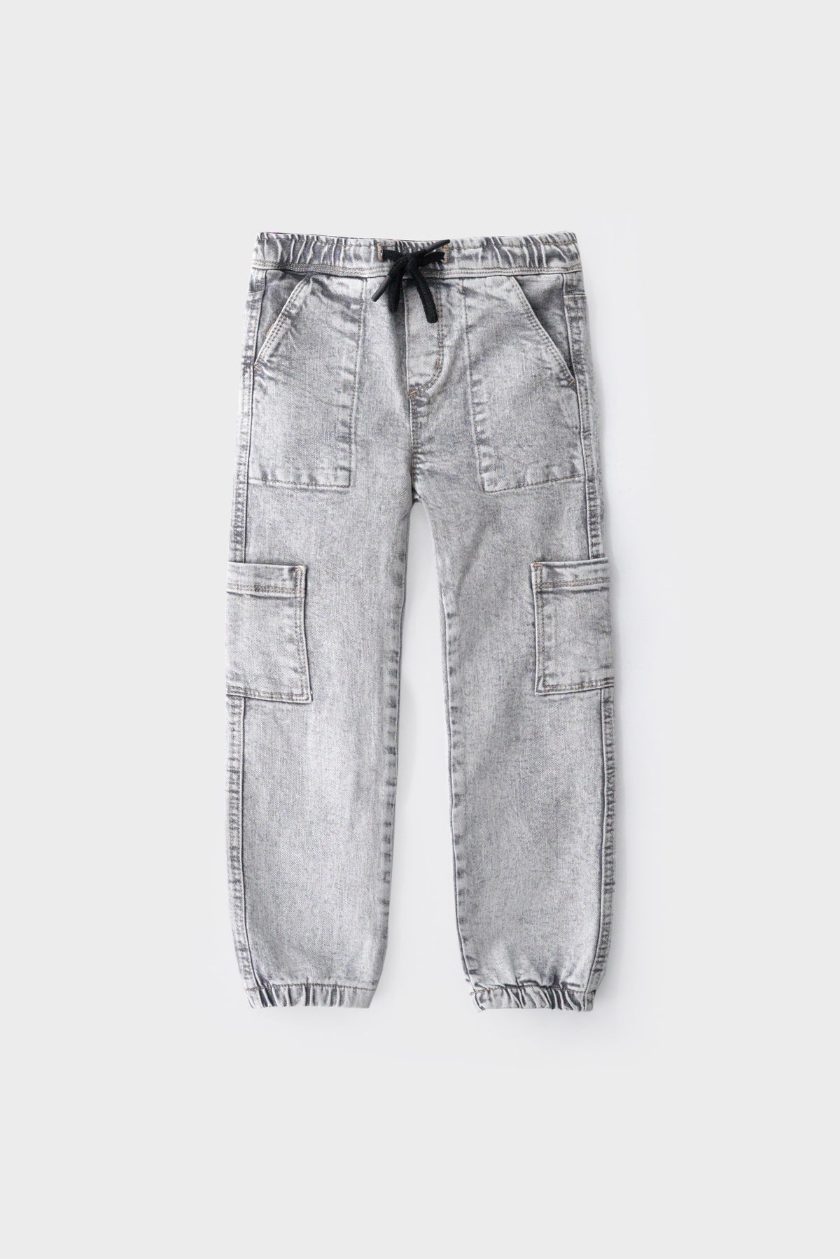 Boys Grey Acid Wash Cargo Denim Jeans