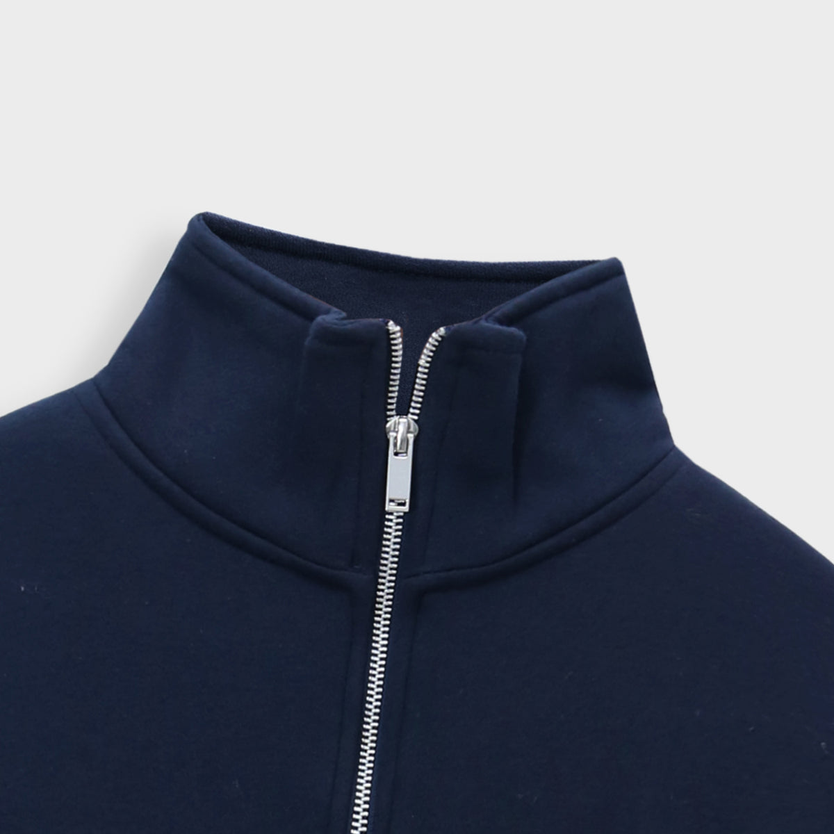 Men Half Zipper Mock Neck Navy Purple Fleece Sweatshirt