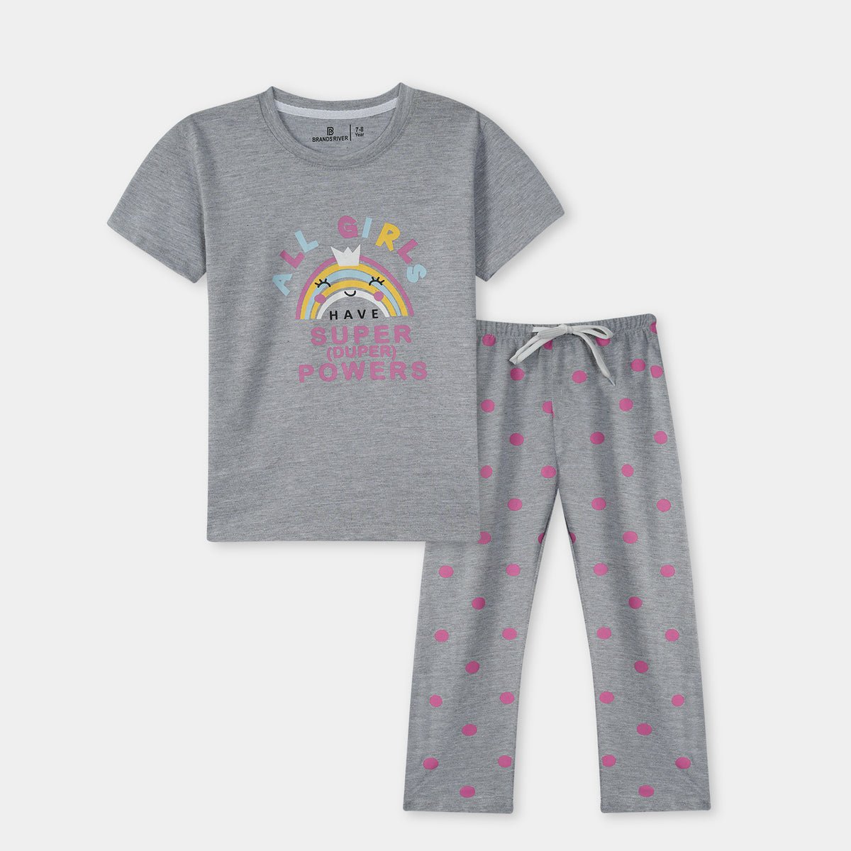 Premium Quality &#39;Girls&#39; Power&#39; Printed Grey Girls Summer Suit