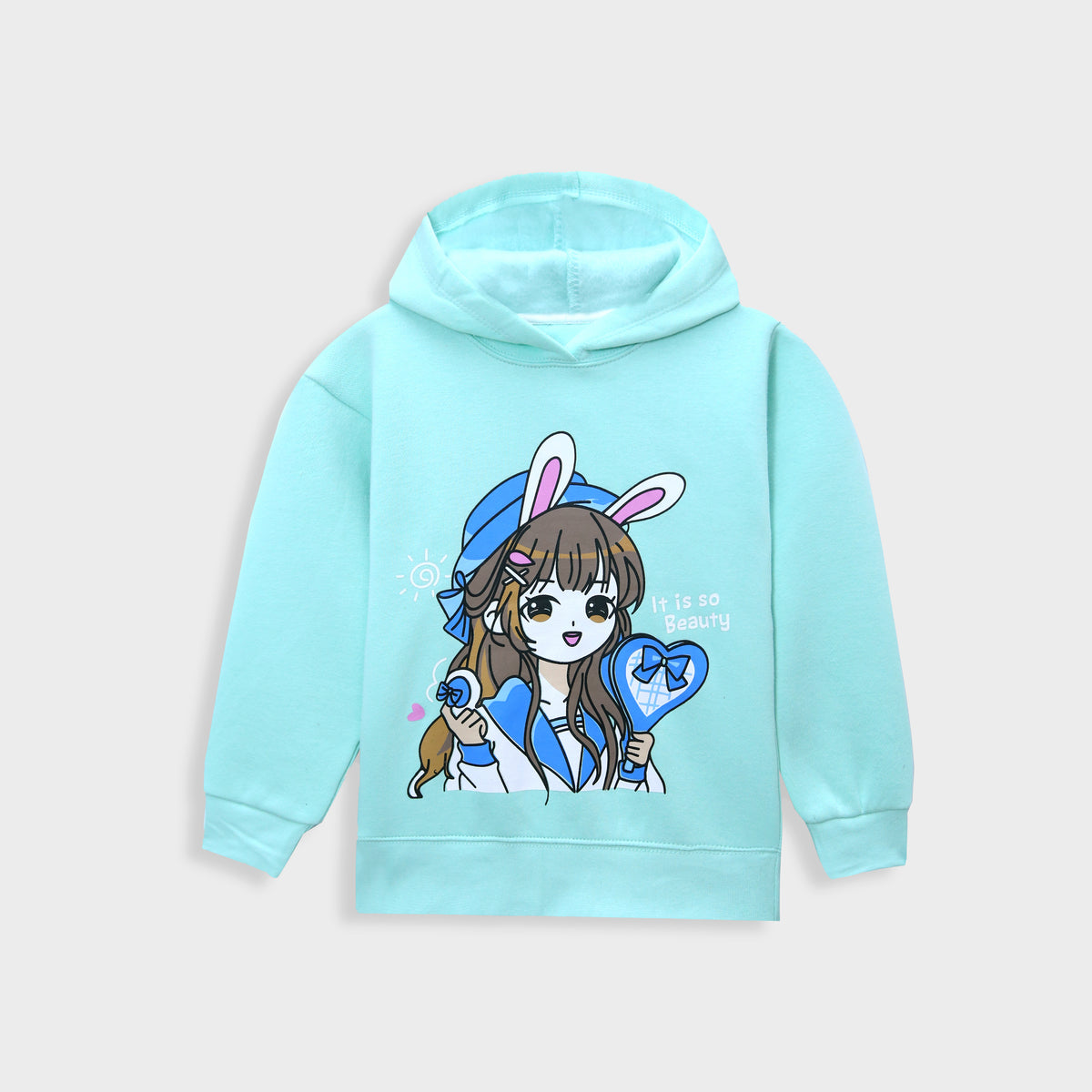 Girls Soft Cotton Printed Fleece Pull-Over Hoodie