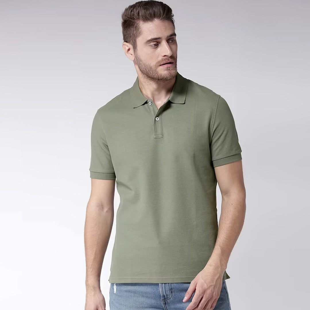 Men Basic Soft Cotton Olive Pique Polo Shirt