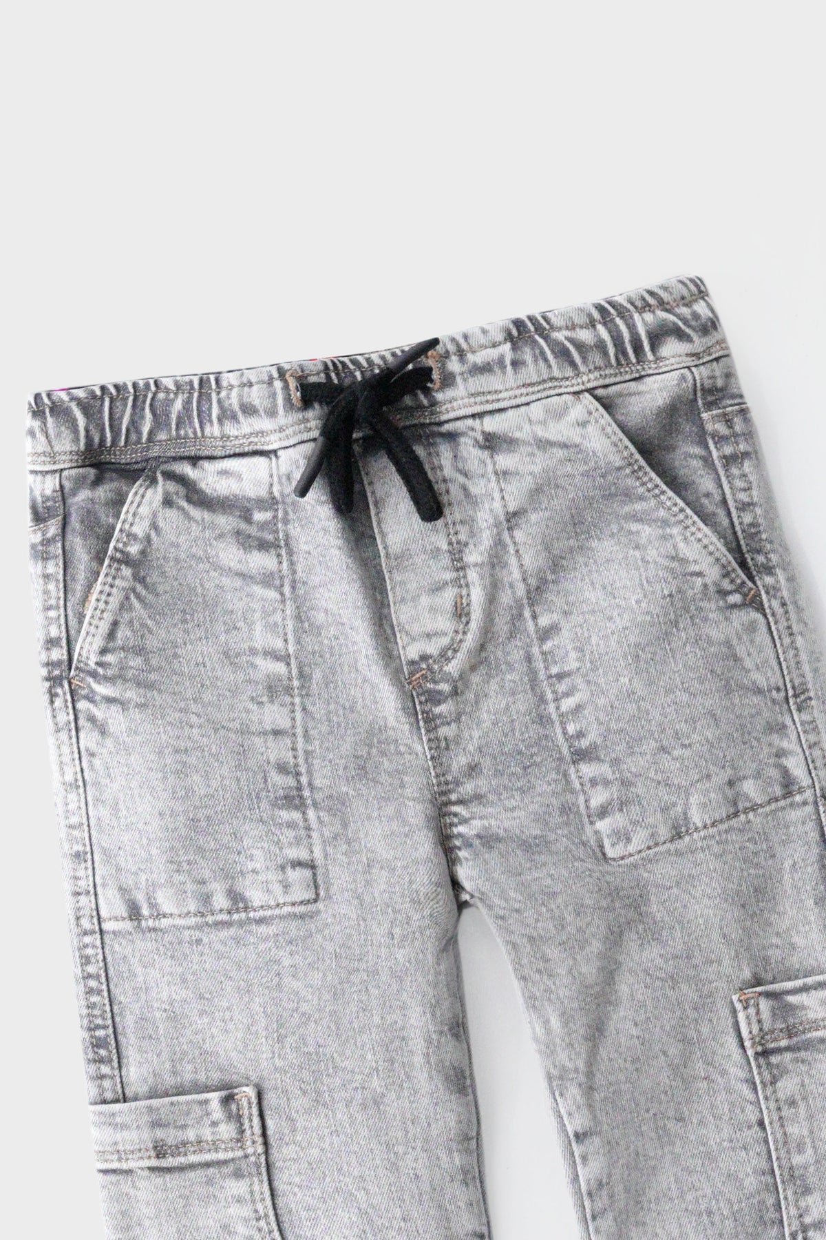 Boys Grey Acid Wash Cargo Denim Jeans