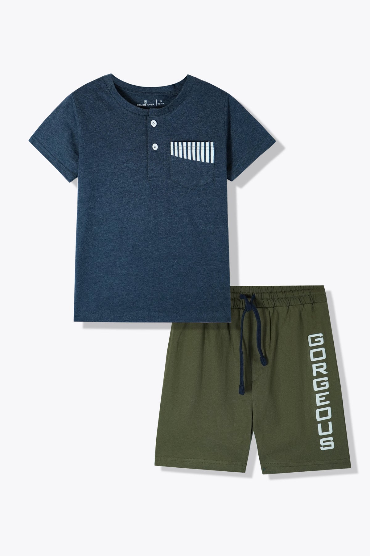 Navy Suit with Printed Green Trousers For Boys