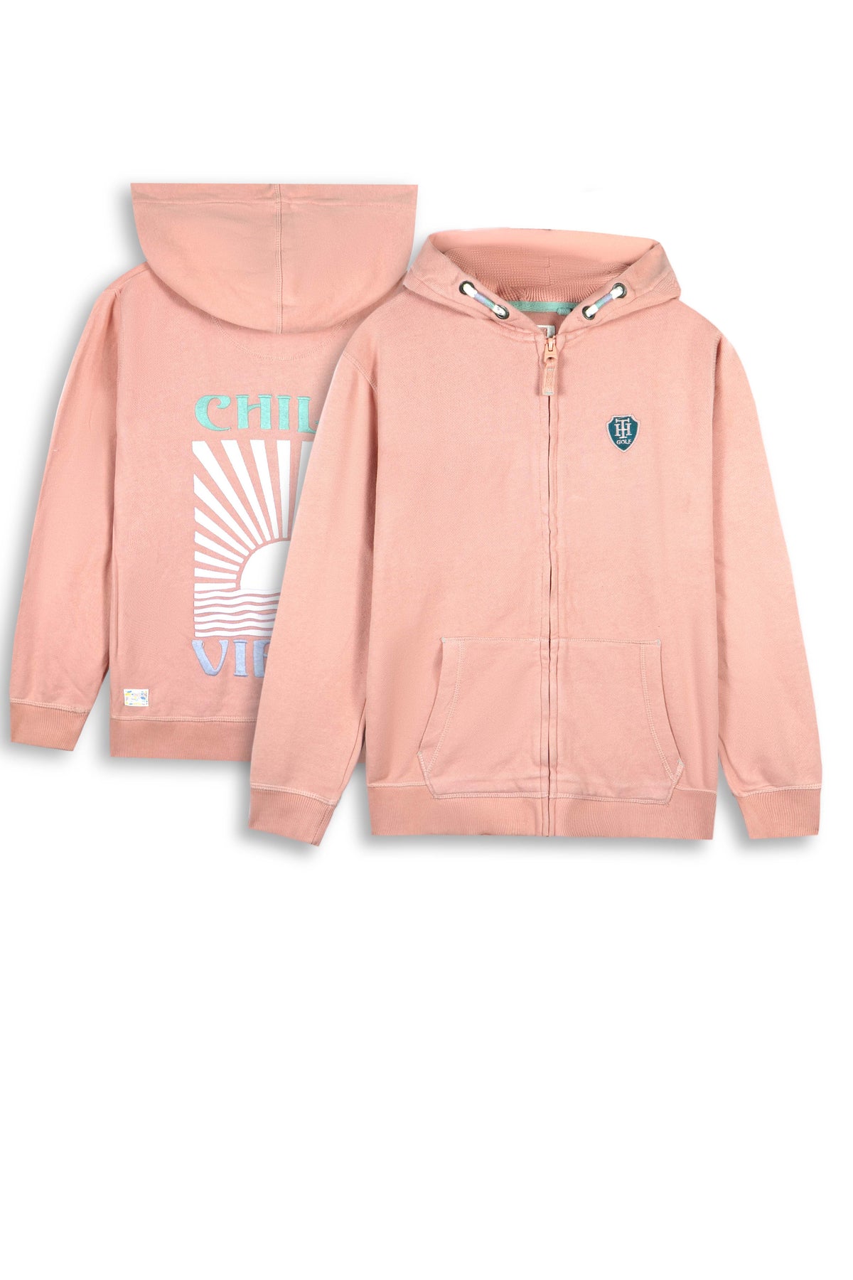 Girls Soft Cotton &quot; Chill Vibes&quot; Embroidered brushed Terry  Zipper Hoodie