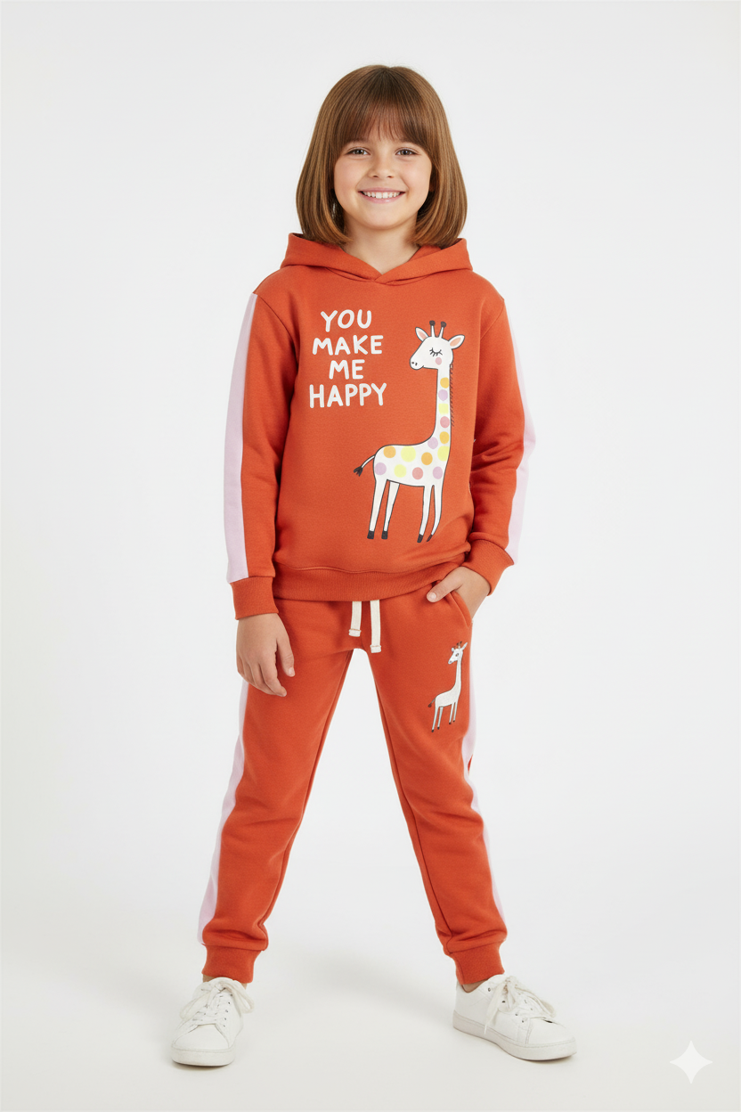 Premium Quality " You Make Me Happy" Printed Fleece Hoodie Suit For Kids
