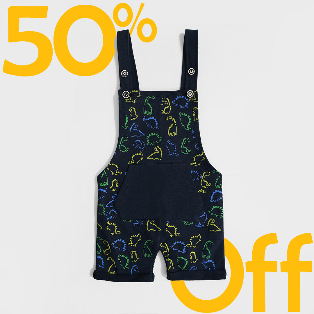 Kids All-Over Printed Soft Cotton Navy Short Dungaree