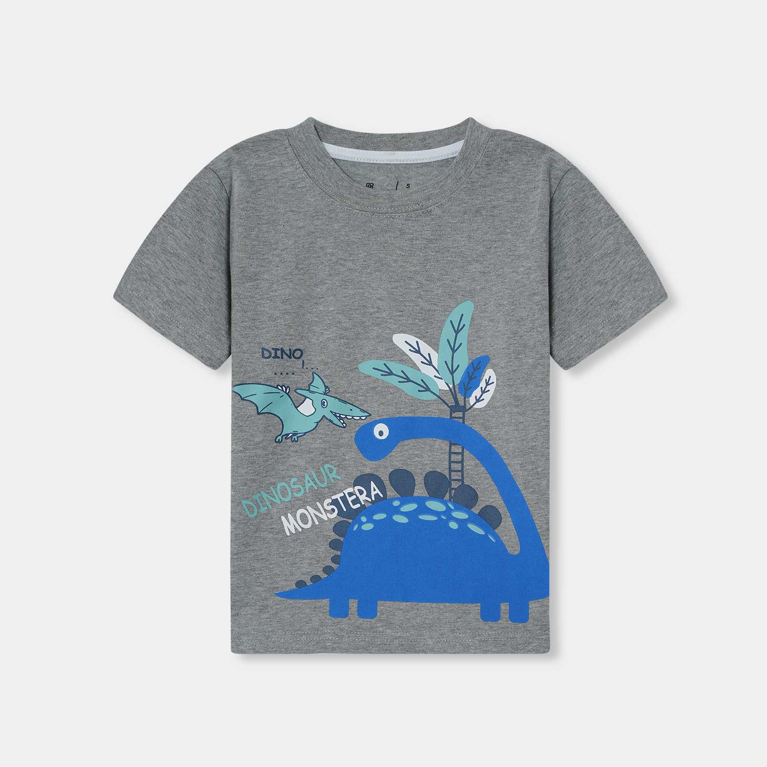 Boys Premium Quality "Monstera" Printed Grey Summersuit with Blue Shorts