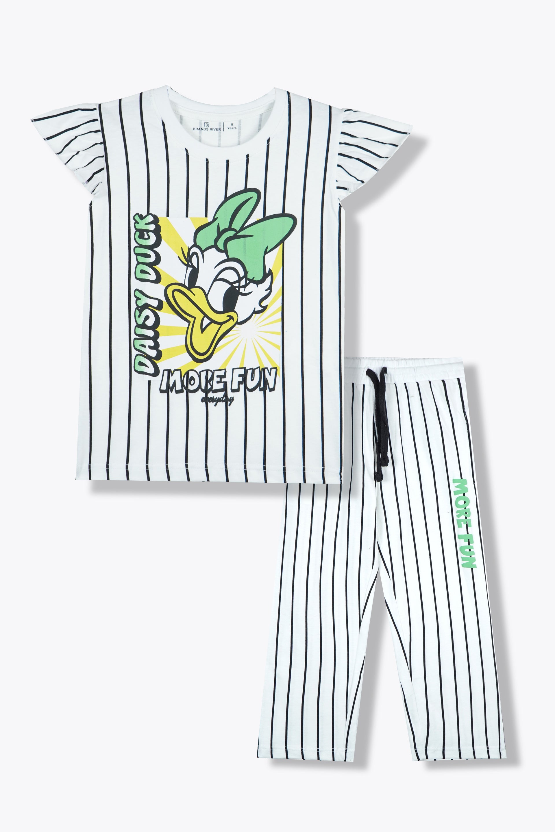 Premium Quality "Daisy Duck" Printed White Striped Girls Summersuit