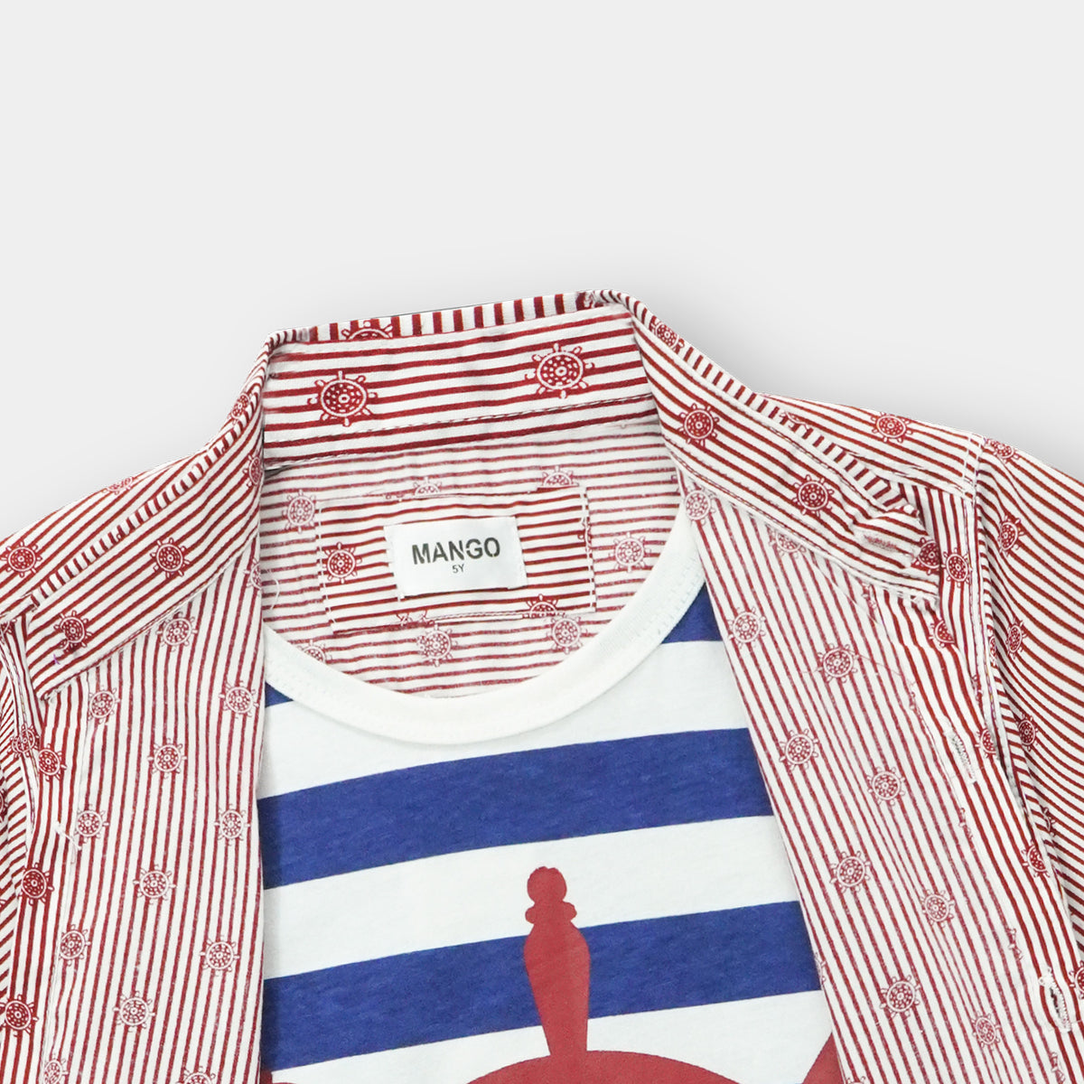 Premium Quality Helm printed Vertical Striped Red Twofer Shirt for Boys