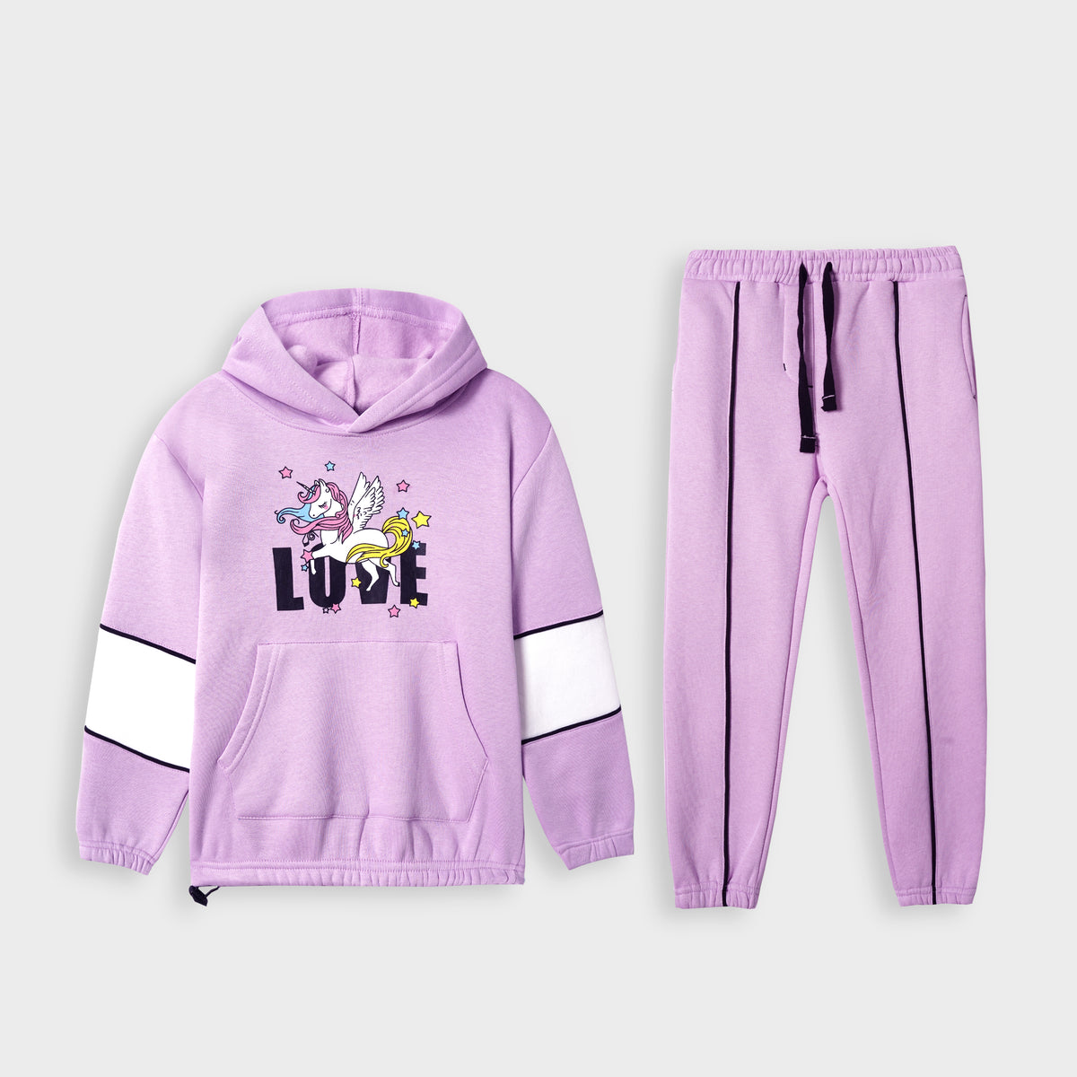 Premium Quality Pink Printed Fleece TrackSuit For Girls