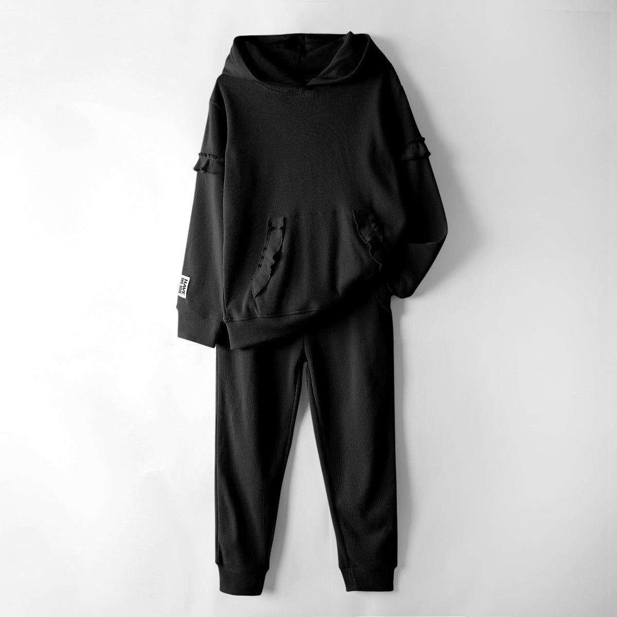 Premium Quality 2 Piece Frill Black Tracksuit For Girls