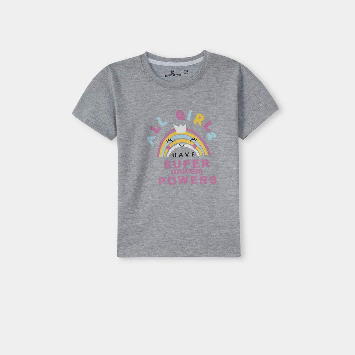 Premium Quality &#39;Girls&#39; Power&#39; Printed Grey Girls Summer T-Shirt