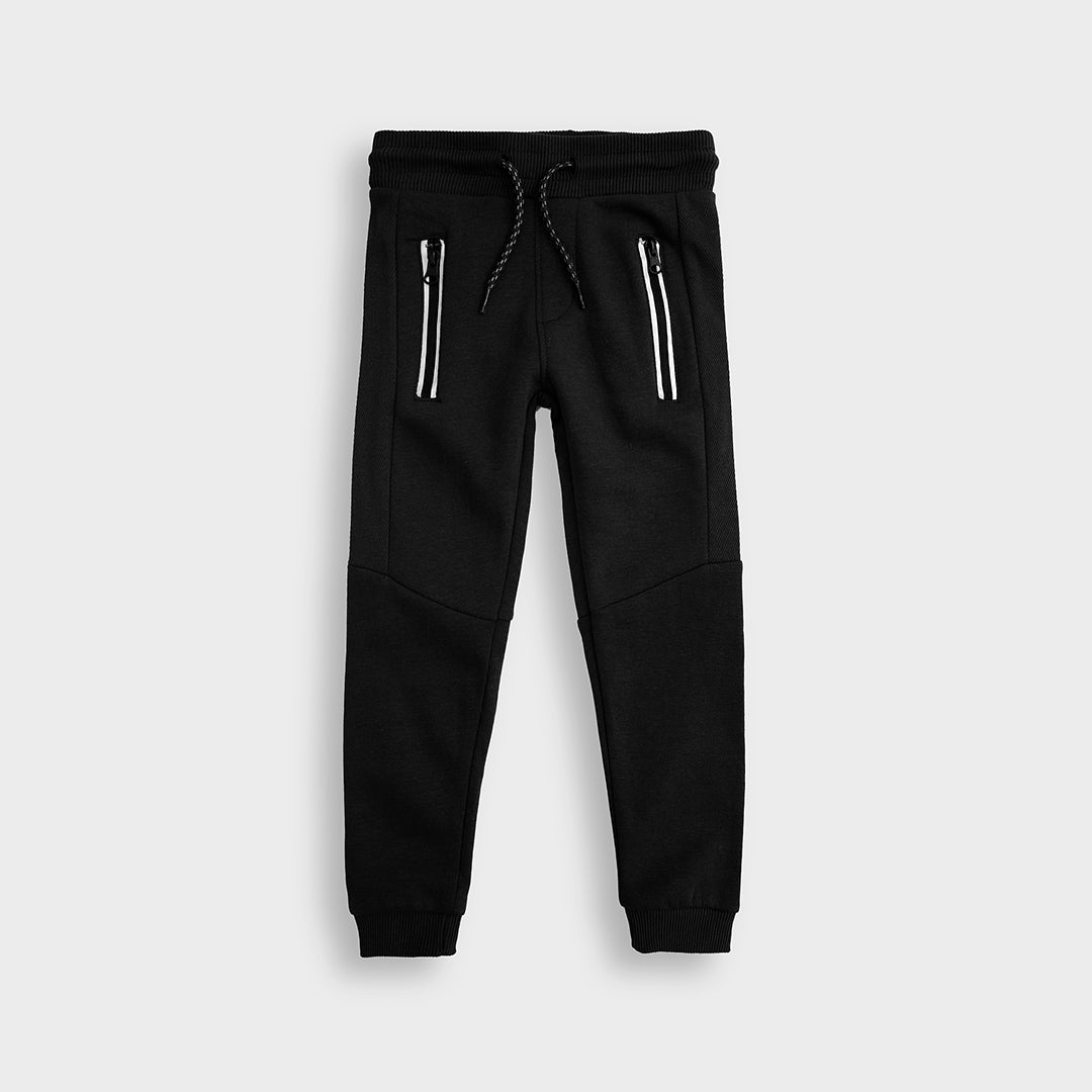 Boys Premium Quality Black Zip Pocket Fleece Jogger Trouser