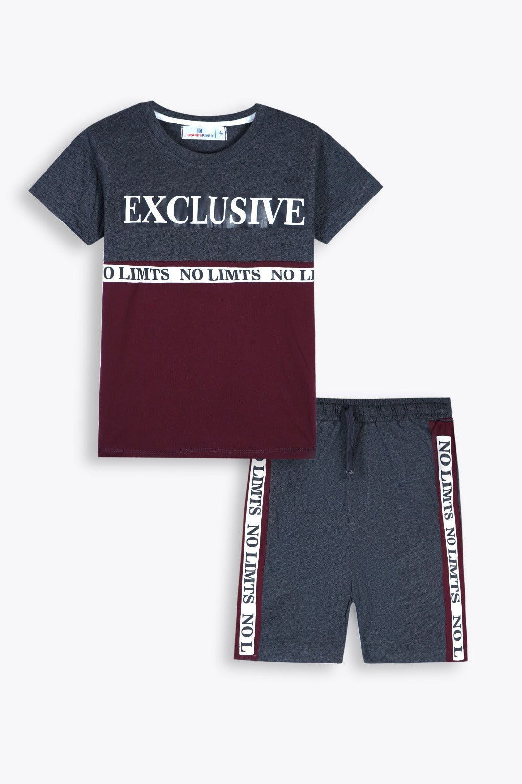 Premium Quality &#39;EXCLUSIVE&#39; Printed Maroon Charcoal Boys summer suit