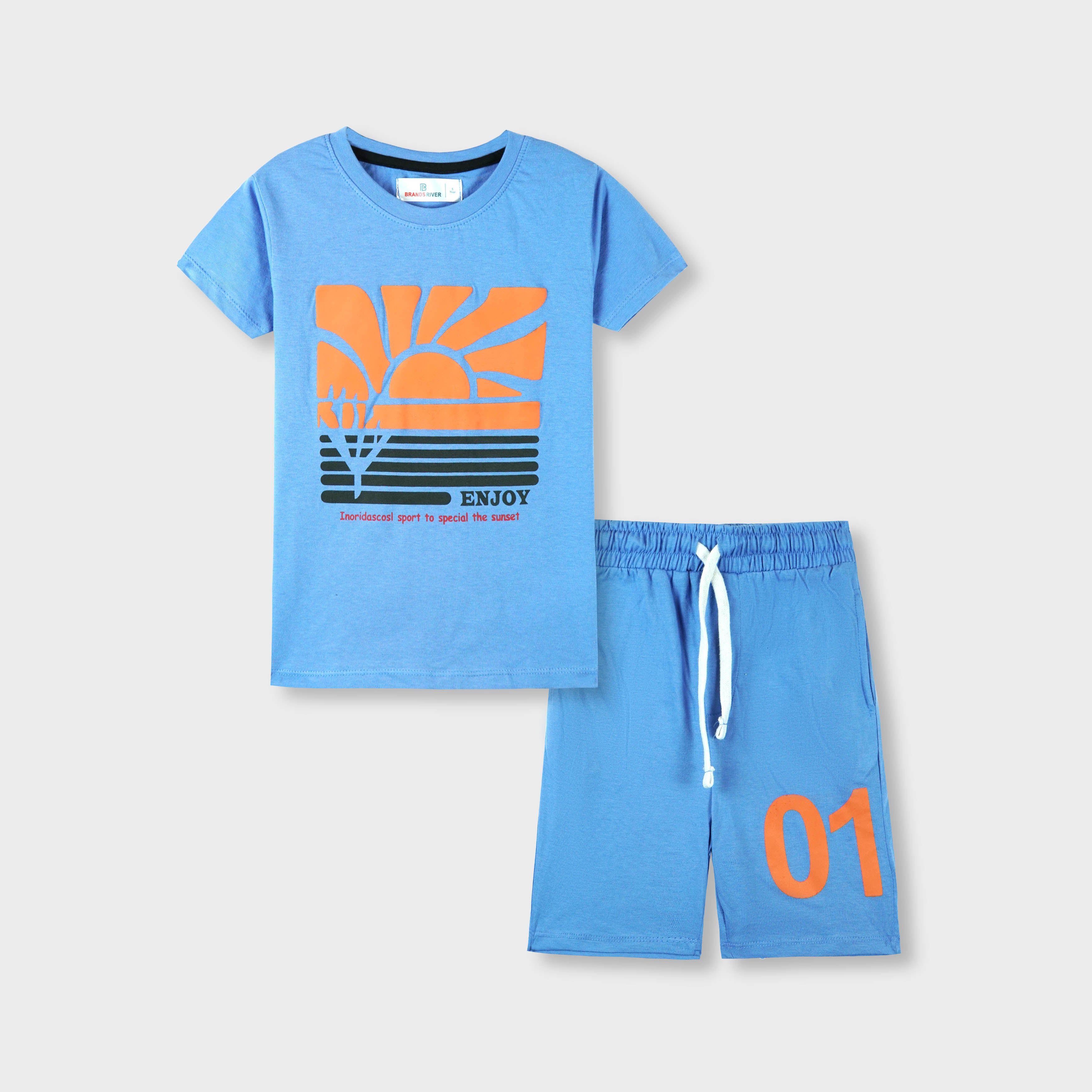 Boys Premium Quality Sunset Printed Blue Summersuit
