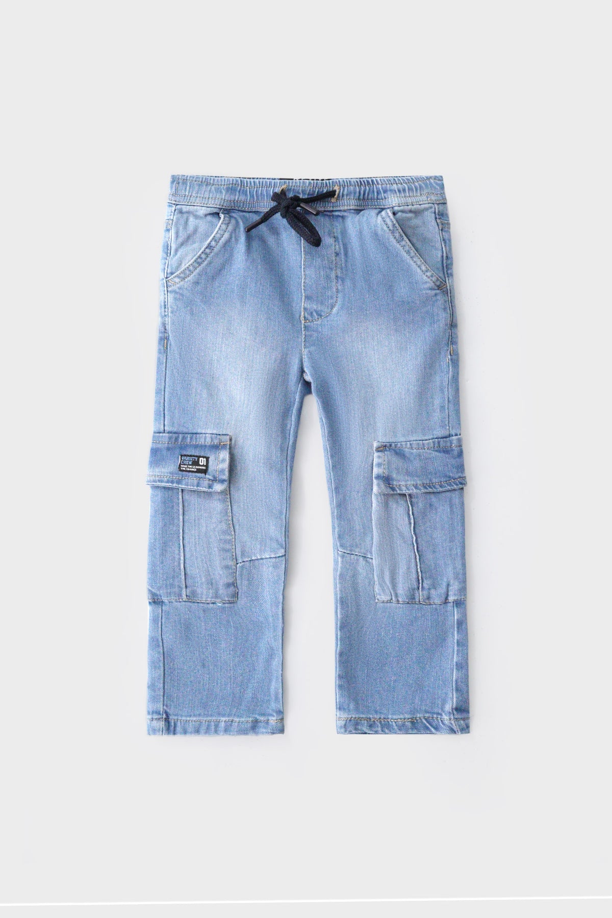 Boys Blue Acid Wash Cargo Denim Pants