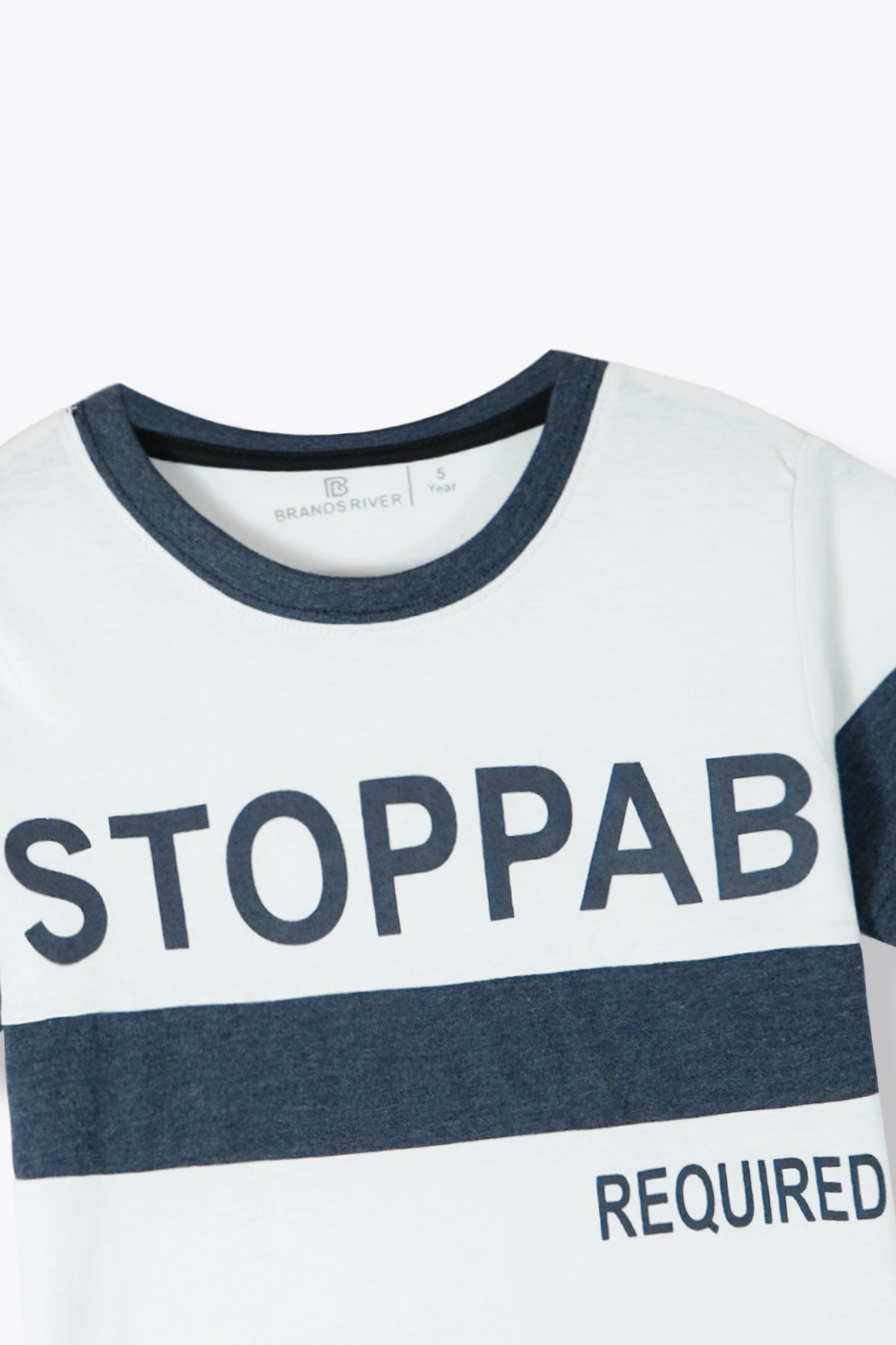 Premium Quality &quot;Stop&quot; Printed White Boys Summersuit with Charcoal Shorts