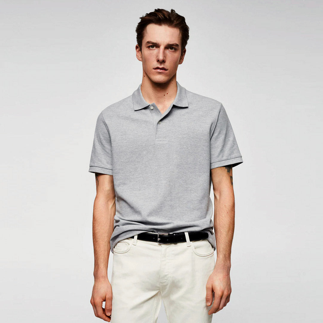 Men Basic Soft Cotton Grey Pique Polo Shirt