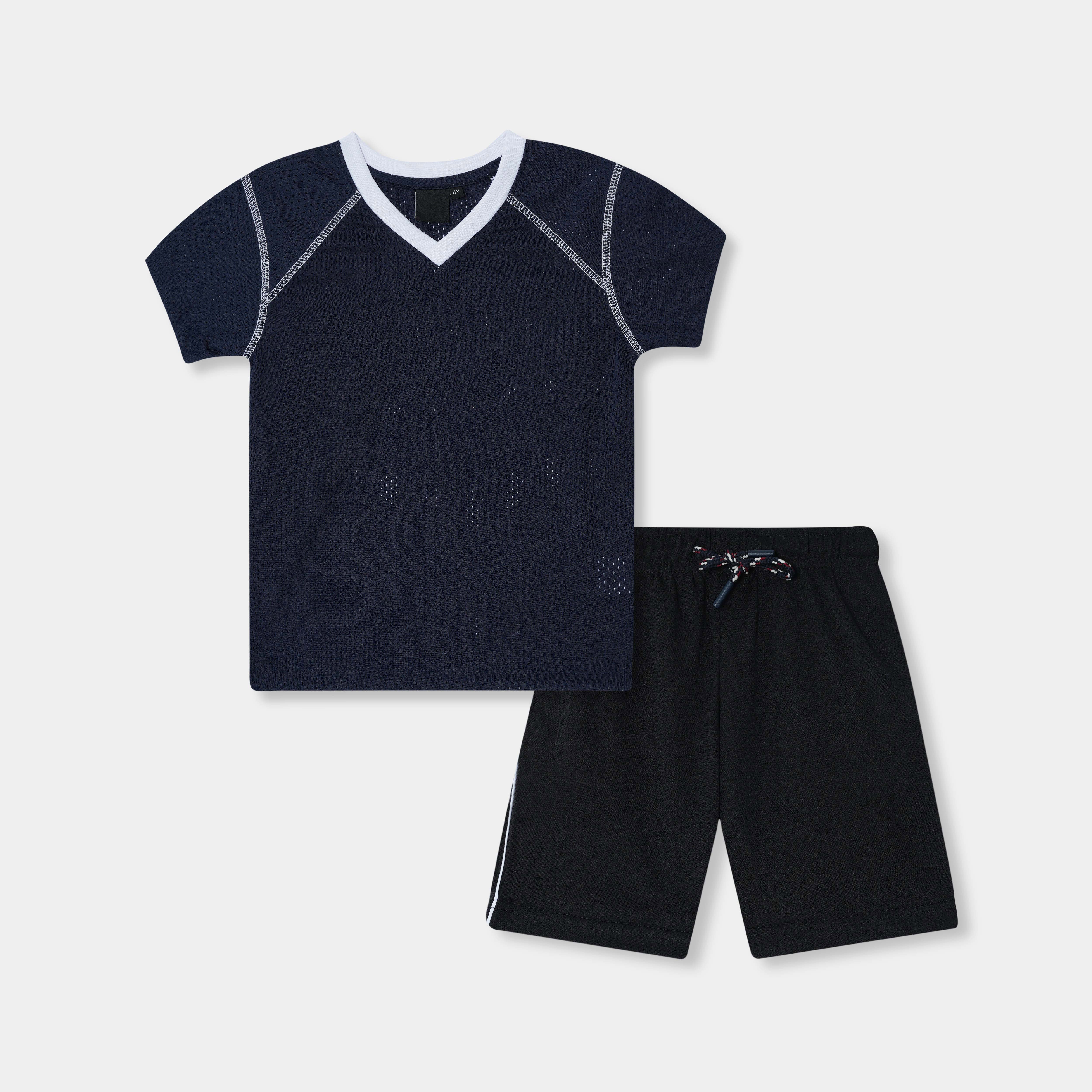 Boys Premium Quality Navy V-Neck Mesh with Bermuda Shorts