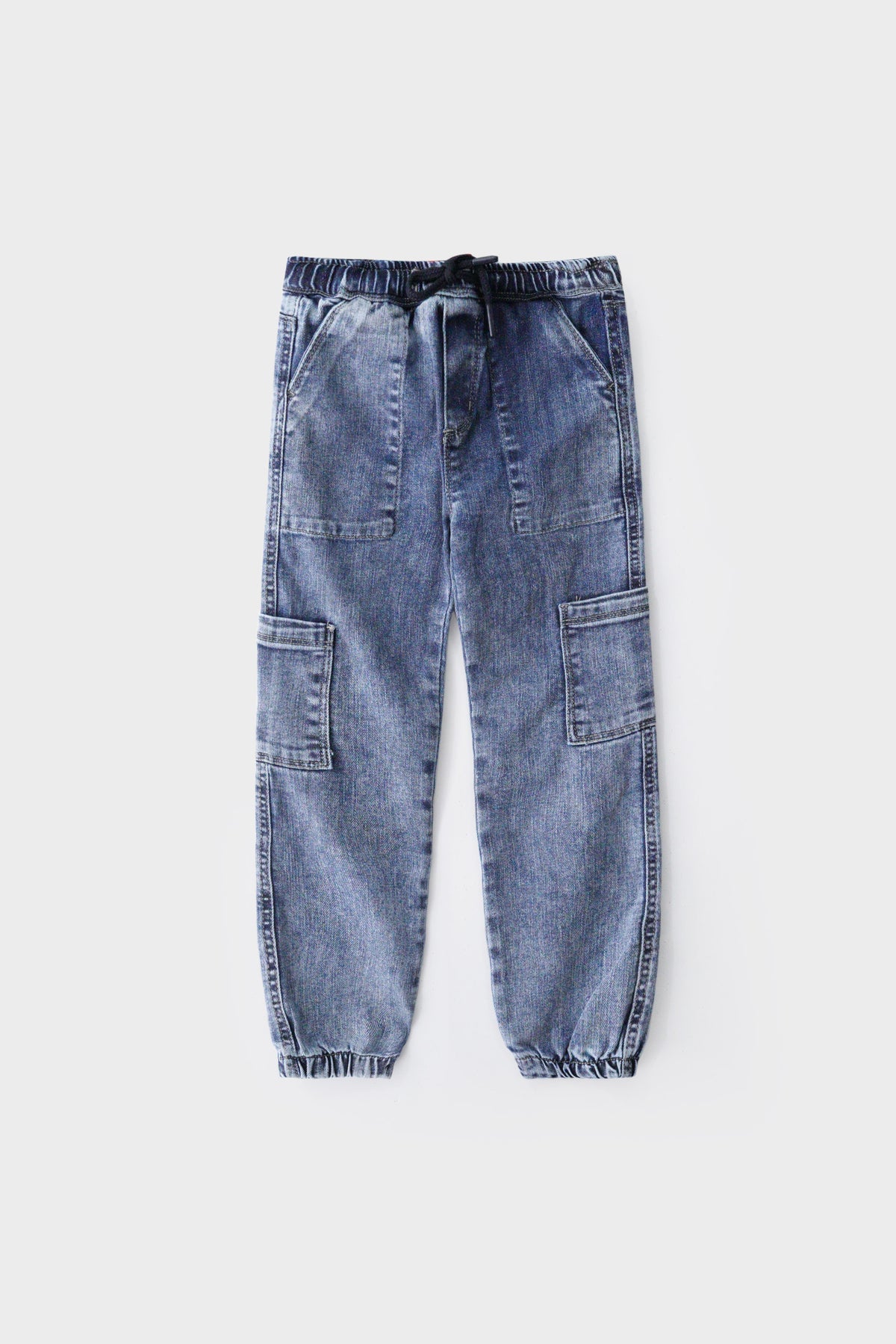 Boys Blue Acid Wash Cargo Denim Jeans