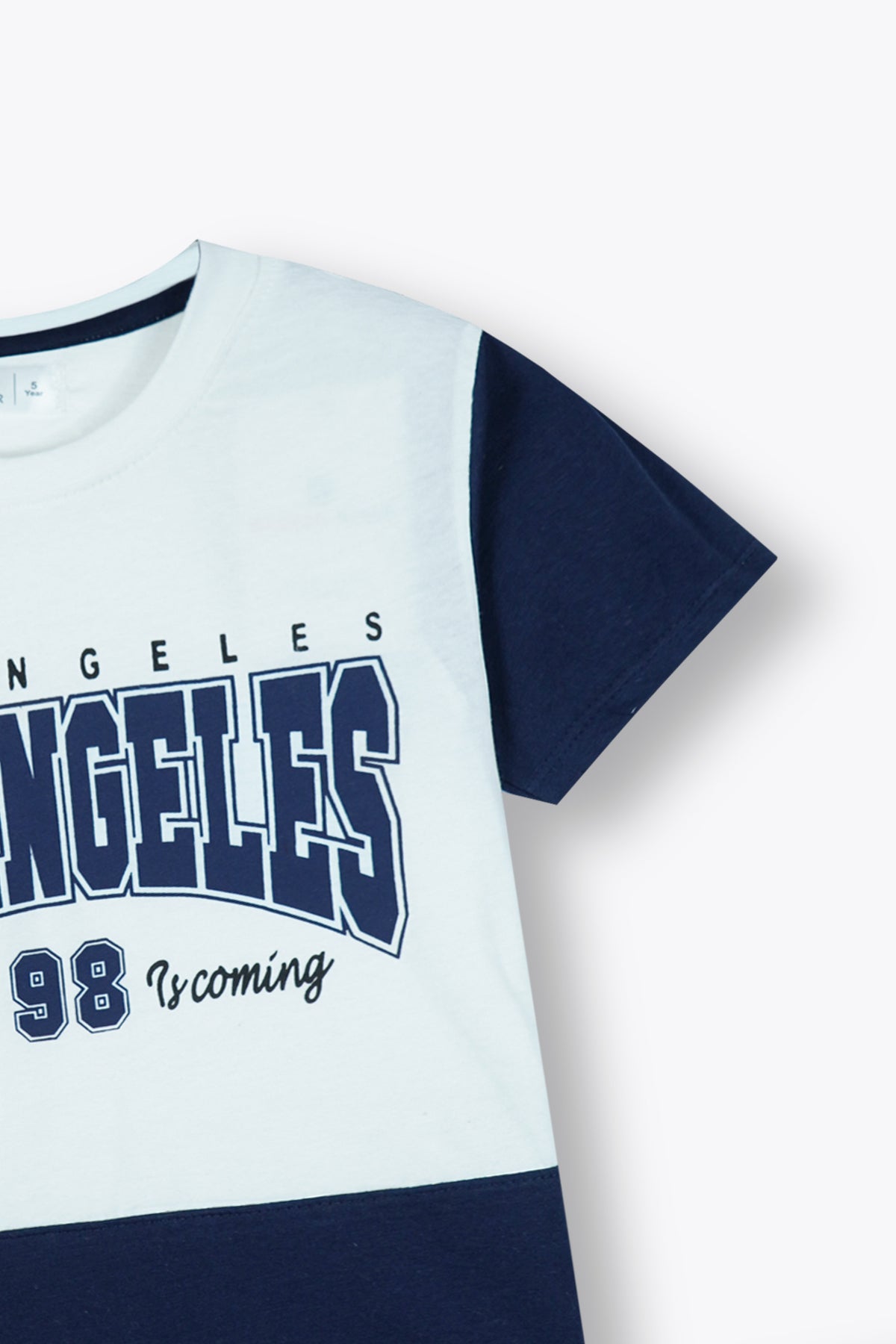 Premium Quality &quot;Los Angeles&quot; Printed Boys Summer Suit with Navy Blue Shorts