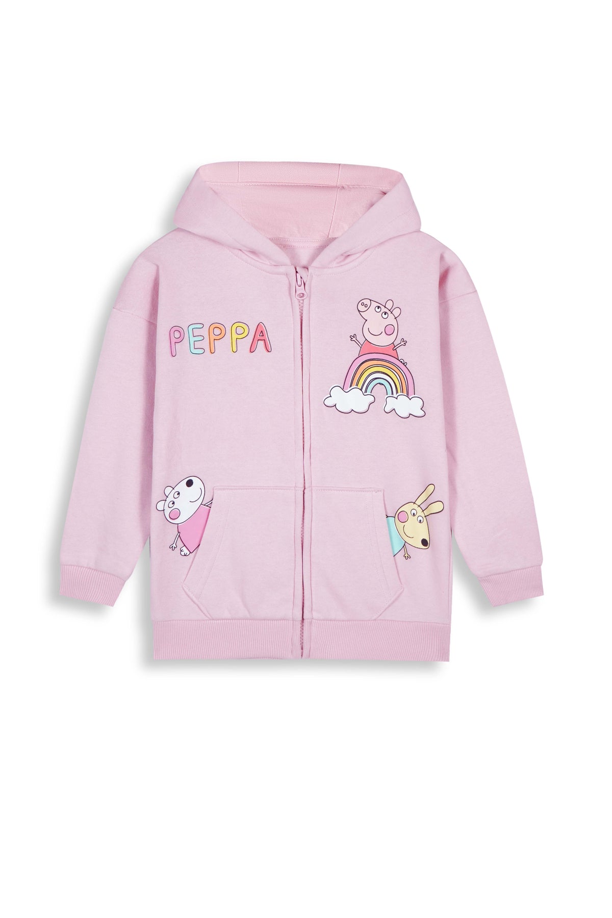 Girls Premium Quality &quot;Rainbow&quot; Printed Pink Zipper Hoodie