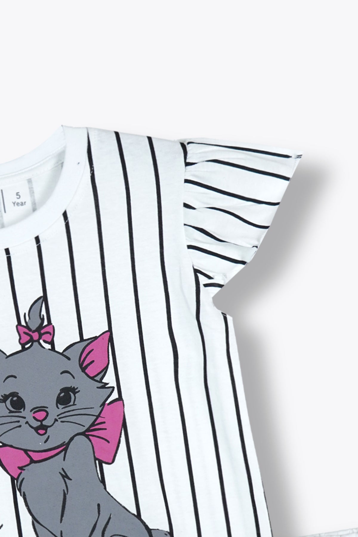 Premium Quality &quot;Kitty&quot; Printed White Striped Girls Summersuit