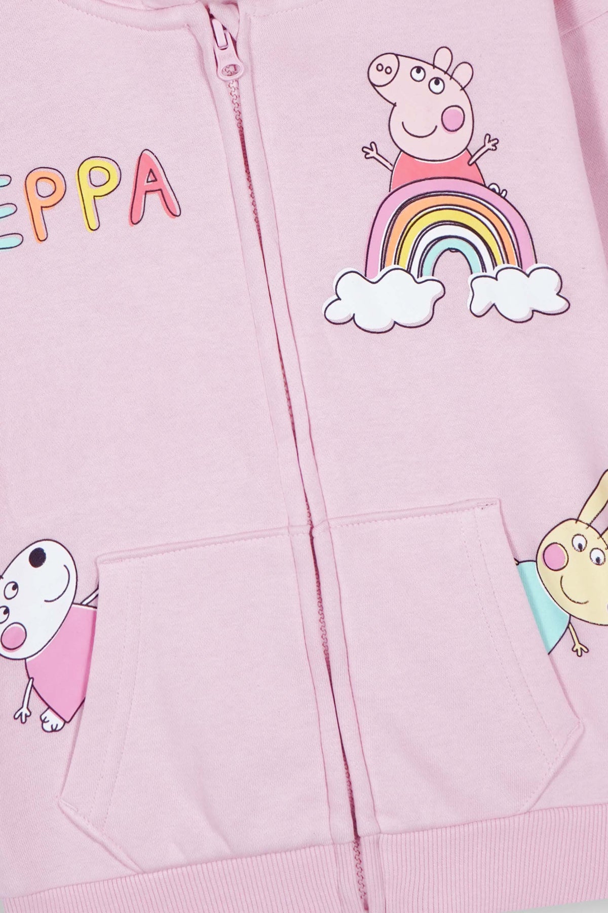 Girls Premium Quality &quot;Rainbow&quot; Printed Pink Zipper Hoodie