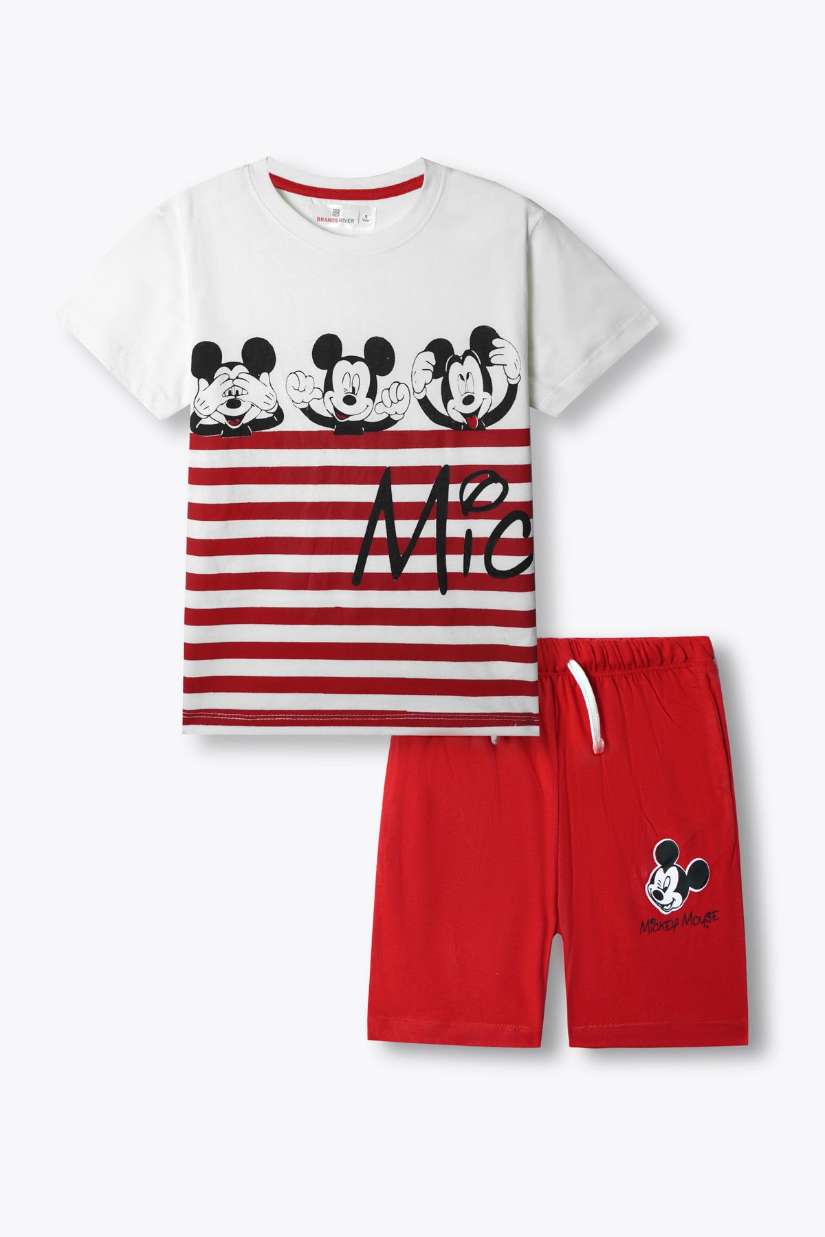 &quot;Mickey Mouse&quot; Graphic Printed Boys Summer Suit with Red Shorts