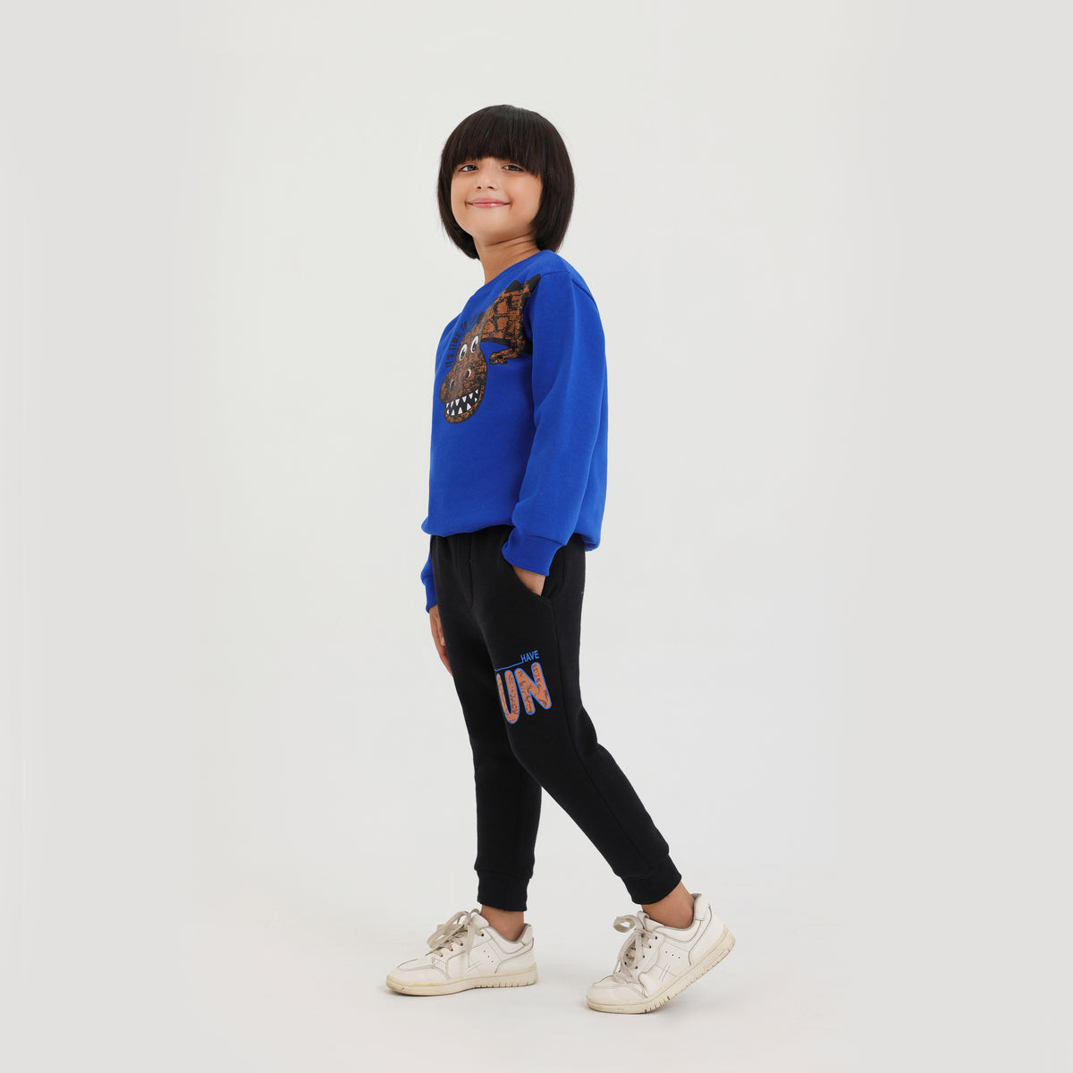 Premium Quality Dino Printed Soft Cotton Fleece Blue Suit For Kids