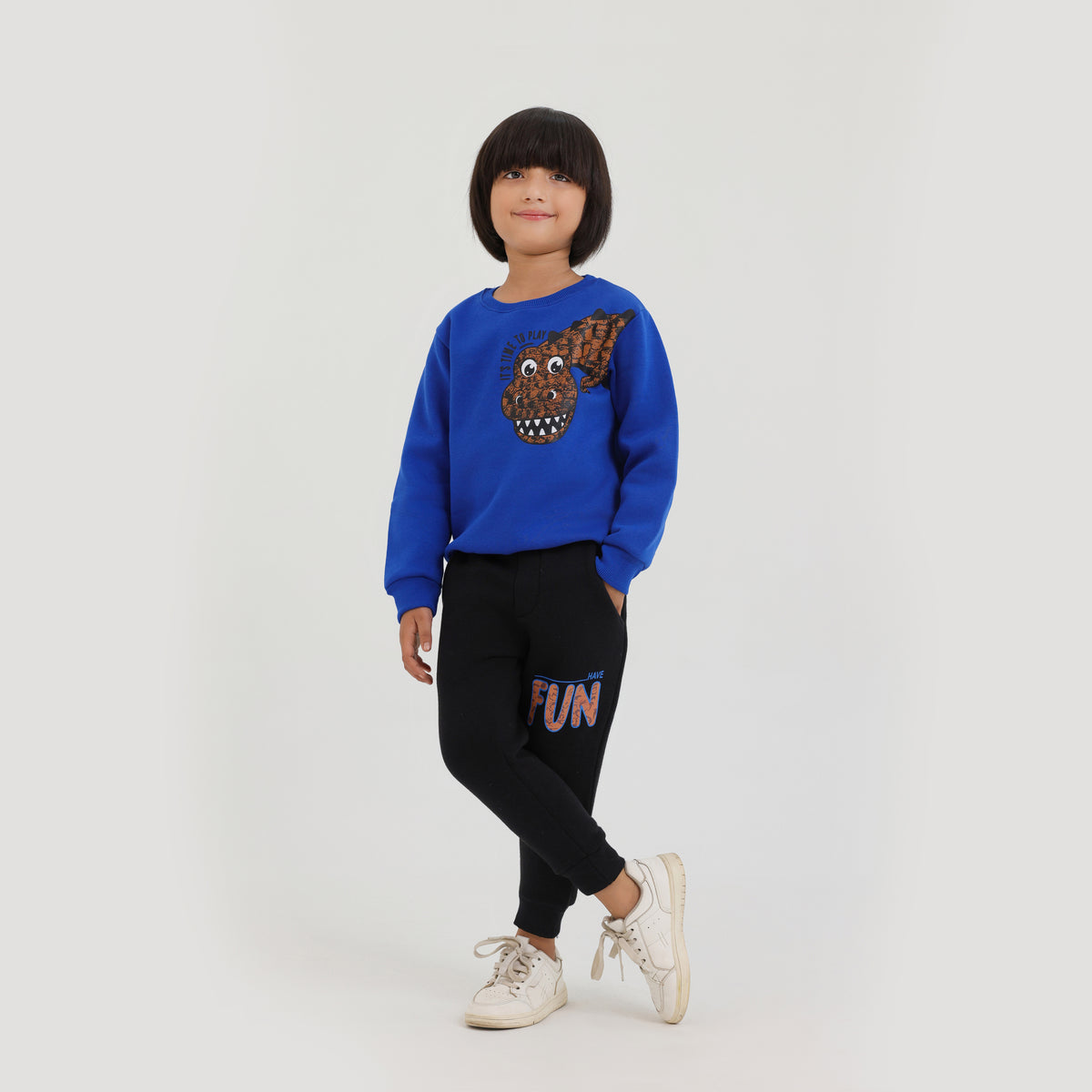 Premium Quality Dino Printed Soft Cotton Fleece sweat royal Blue Suit For Kids