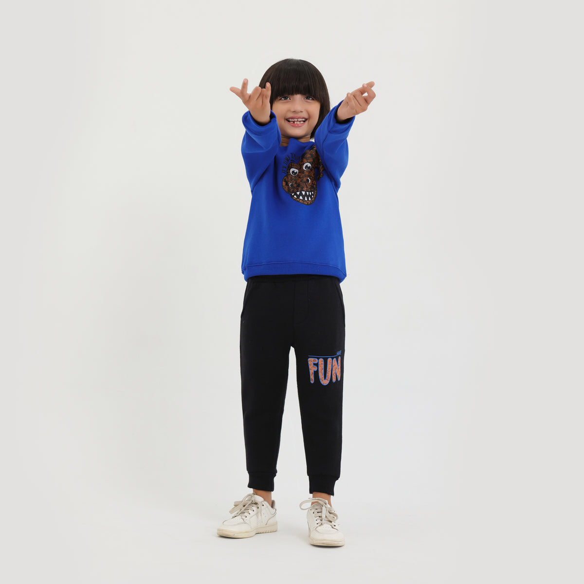 Premium Quality Dino Printed Soft Cotton Fleece sweat royal Blue Suit For Kids