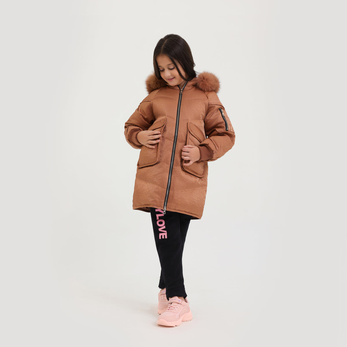 Girls Premium Quality Long Zipper Hoodie Jacket With Fur Lined Cap