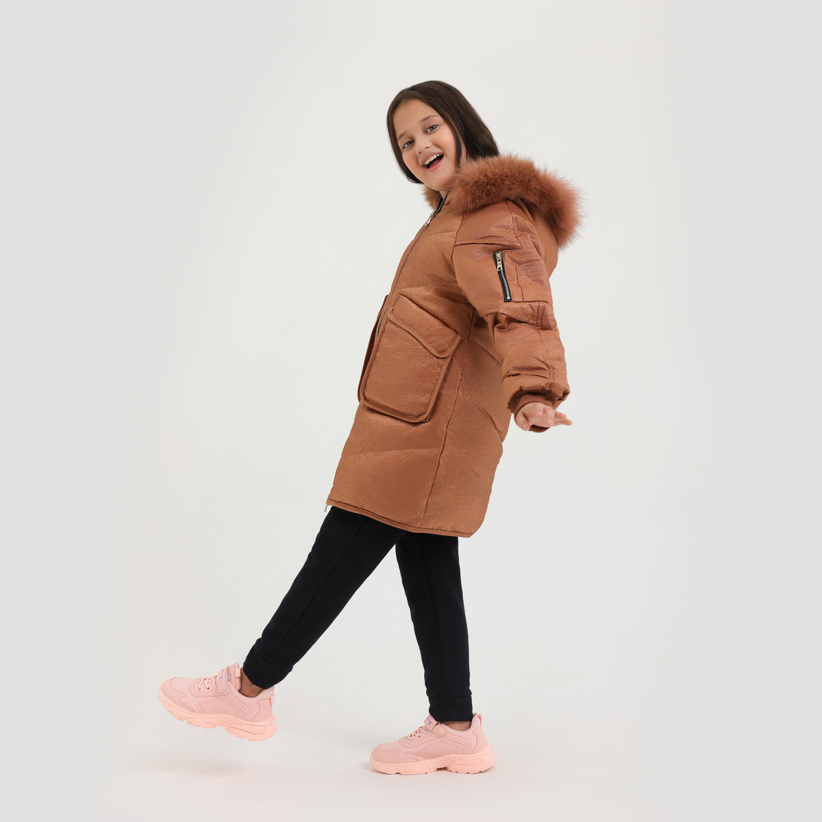 Girls Premium Quality Long Zipper Hoodie Jacket With Fur Lined Cap