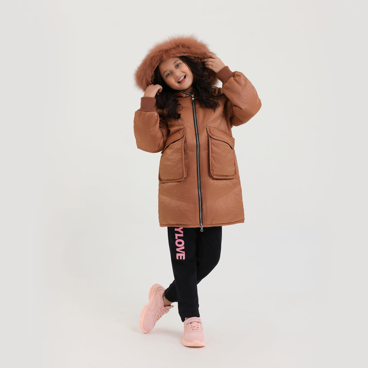 Girls Premium Quality Long Zipper Hoodie Jacket With Fur Lined Cap