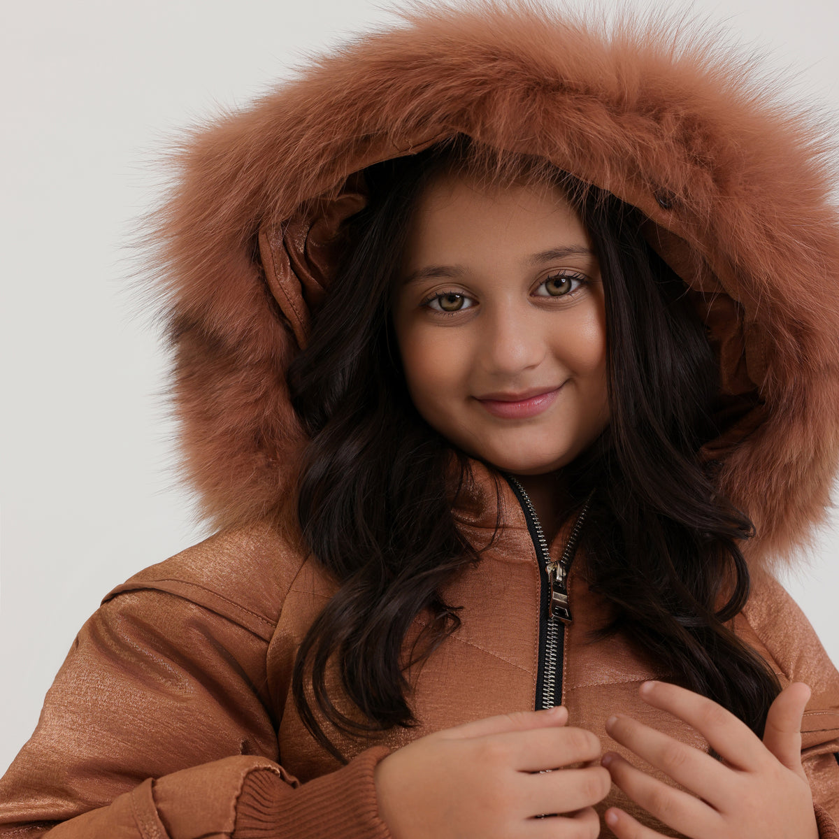 Girls Premium Quality Long Zipper Hoodie Jacket With Fur Lined Cap